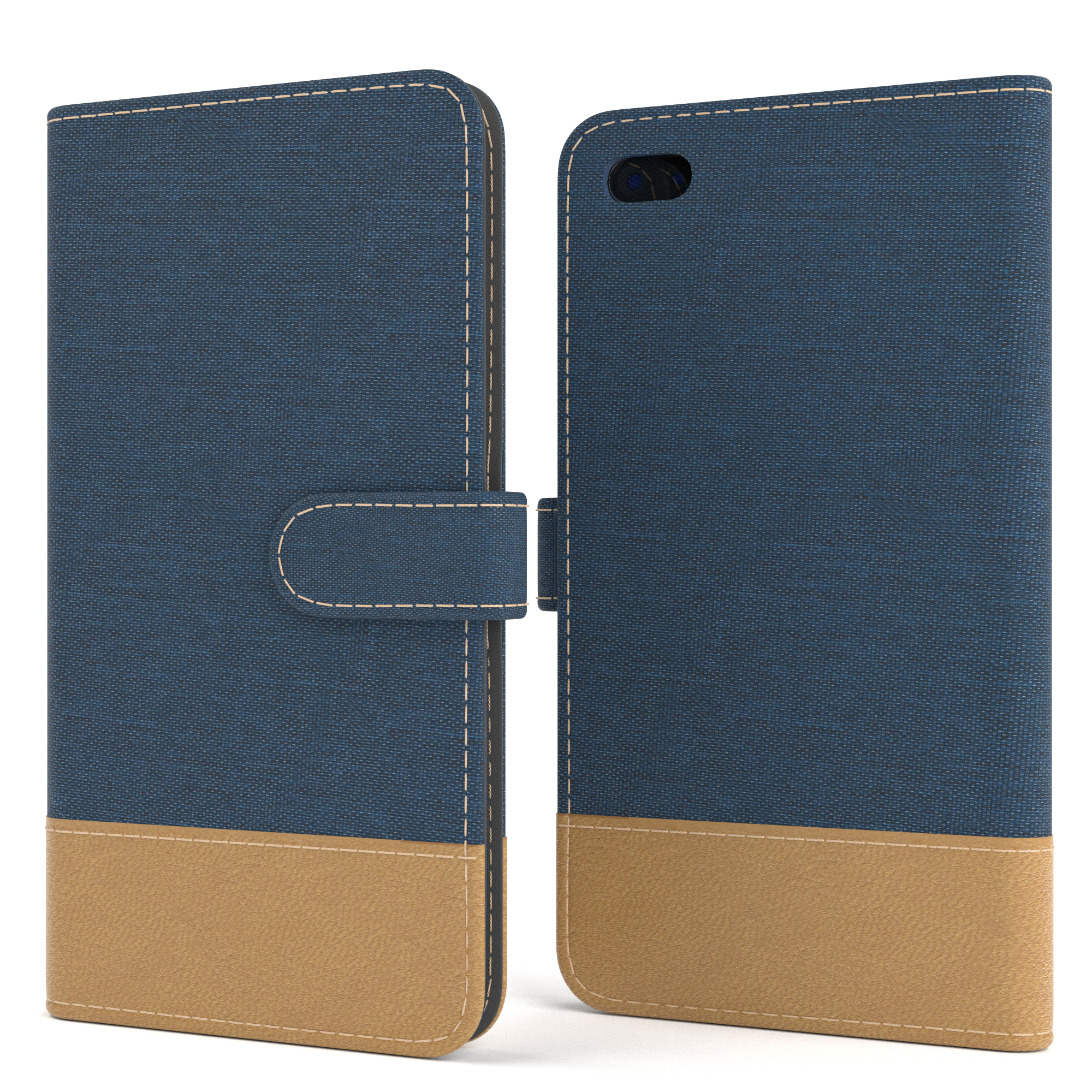 iPhone EAZY Plus, Klapphülle mit Blau Apple, Plus CASE Bookstyle Jeans Bookcover, 8 Kartenfach, / 7