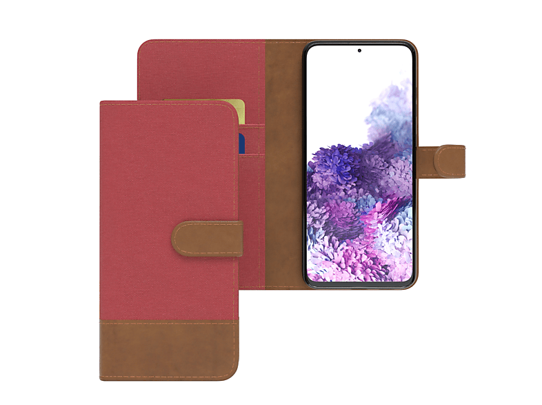 EAZY CASE Bookstyle Klapphülle Jeans mit S20, Kartenfach, Bookcover, Galaxy Rot Samsung