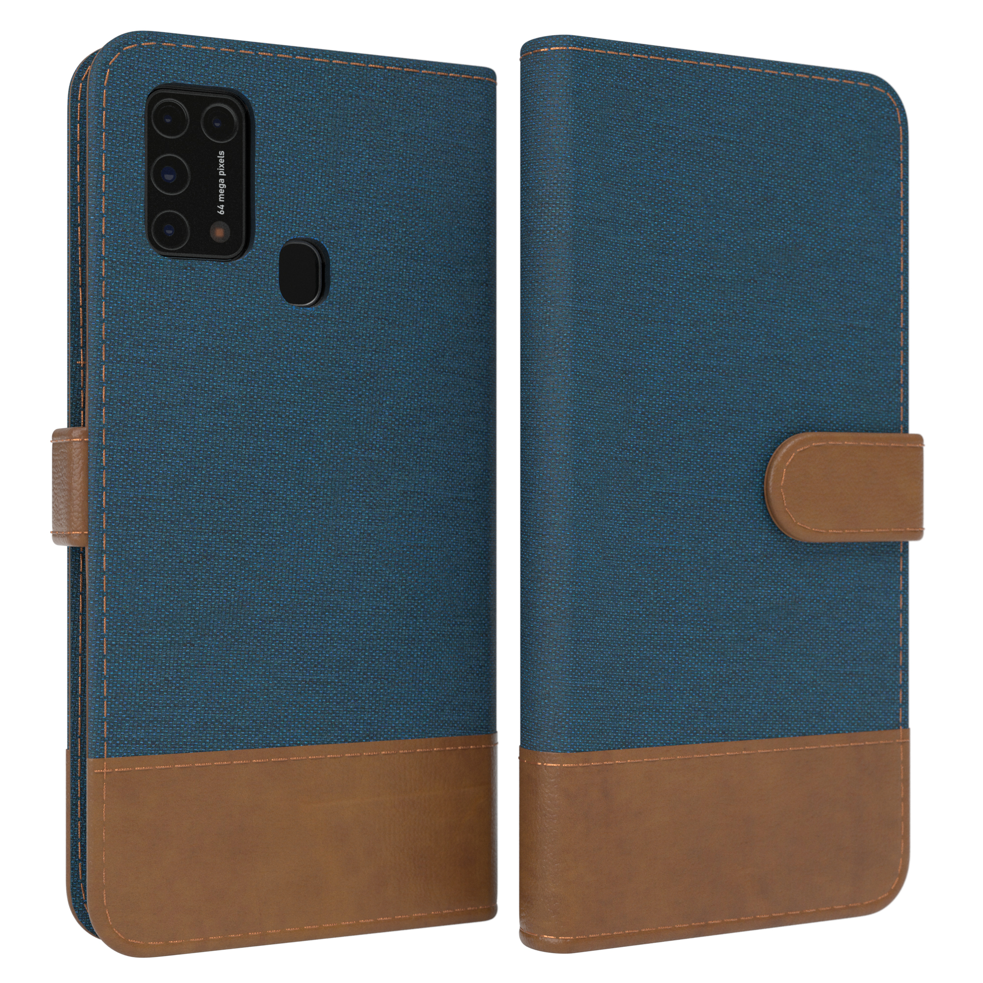 Galaxy Samsung, Klapphülle mit Bookstyle Kartenfach, Jeans Bookcover, EAZY Blau CASE M31,