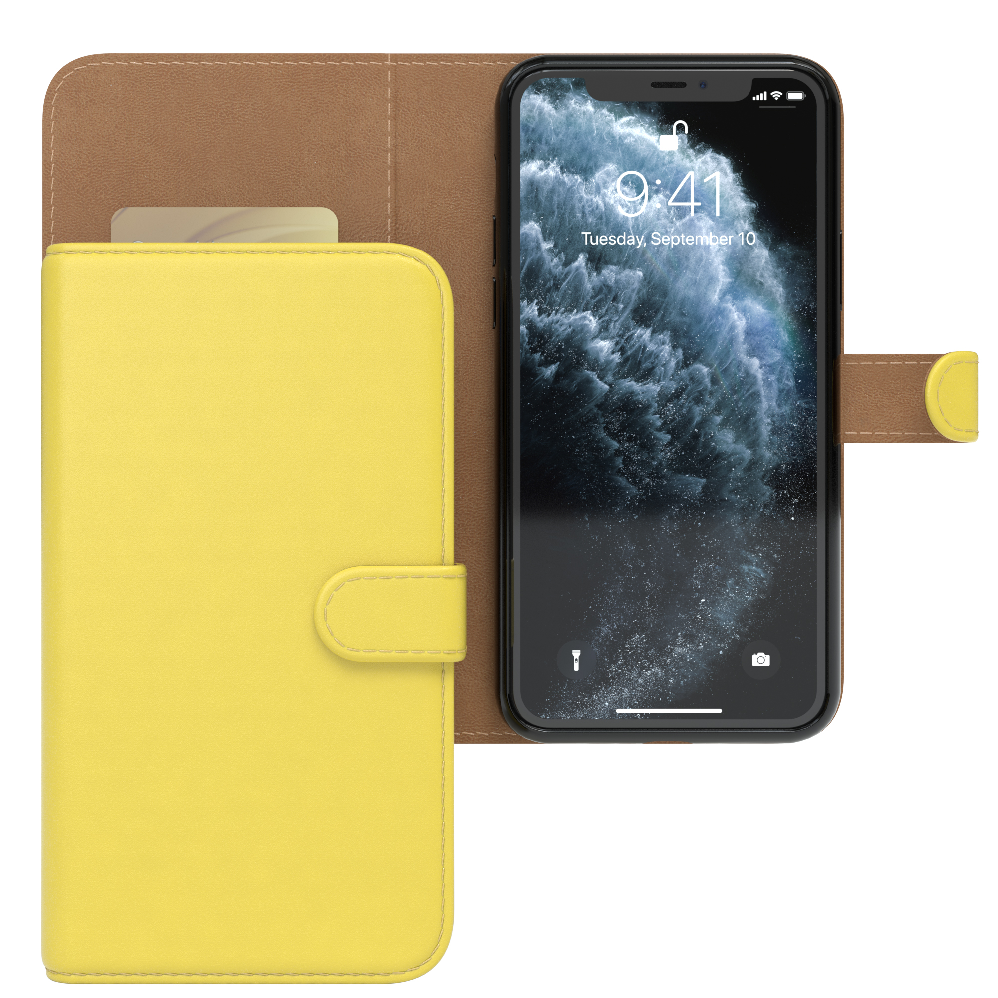 Apple, Klapphülle Bookcover, Pro, Gelb mit CASE 11 EAZY Kartenfach, Bookstyle iPhone