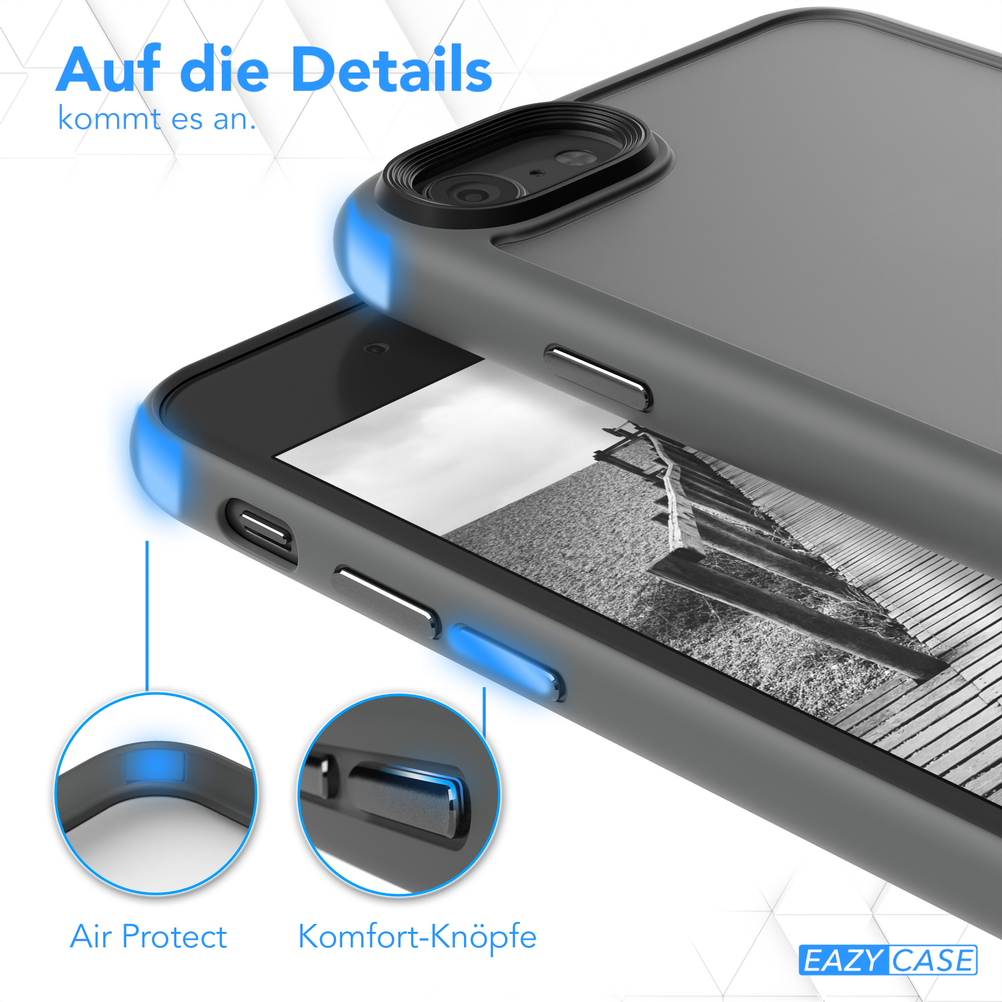 Handyhülle mit Luftschutz und Komforttasten. Nahaufnahme einer Handyhülle.