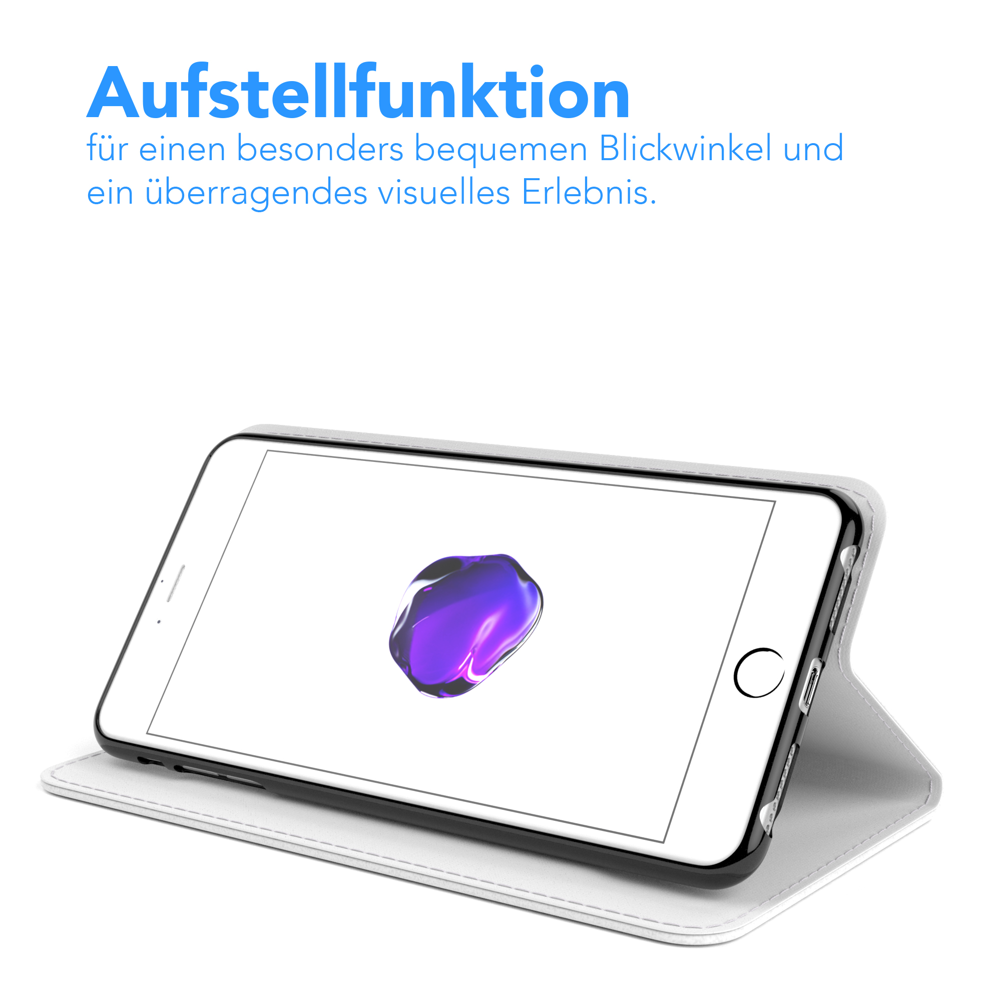 Telefon in einem Case, auf einer Oberfläche aufgeklappt.