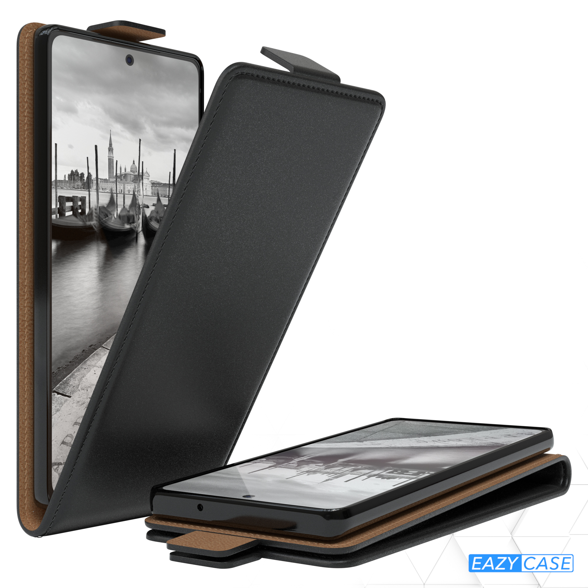 Handyhülle mit Venedig-Bild. Telefon in der Hülle ist geöffnet. Eazy Case Logo wird gezeigt.