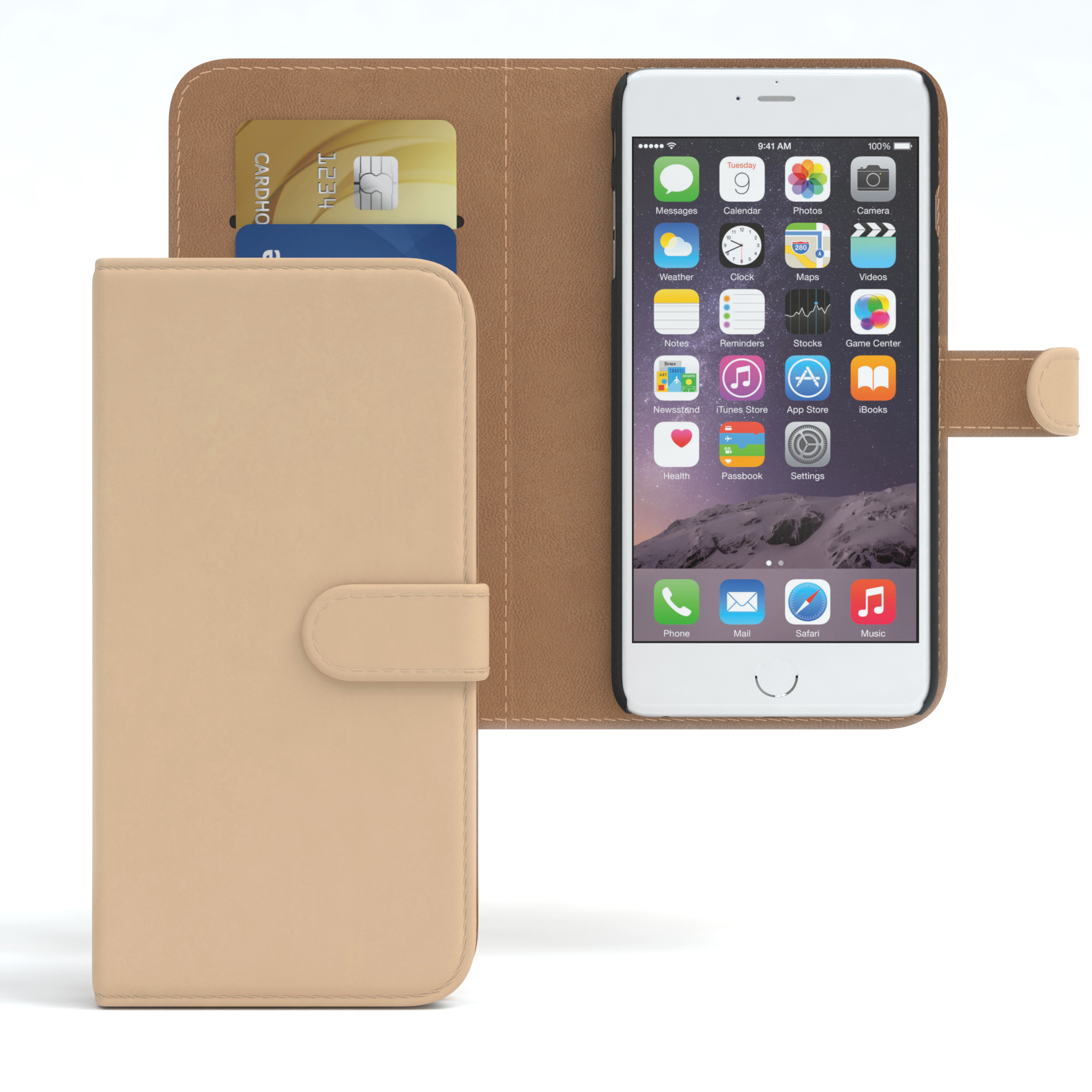 Bookstyle Apple, Kartenfach, Hellbraun iPhone 6S Plus CASE 6 / Bookcover, mit Klapphülle EAZY Plus,