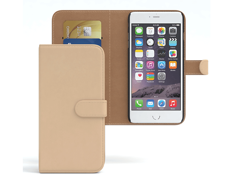 Apple, Bookstyle Plus, / Bookcover, mit Plus 6S 6 Hellbraun EAZY iPhone CASE Klapphülle Kartenfach,