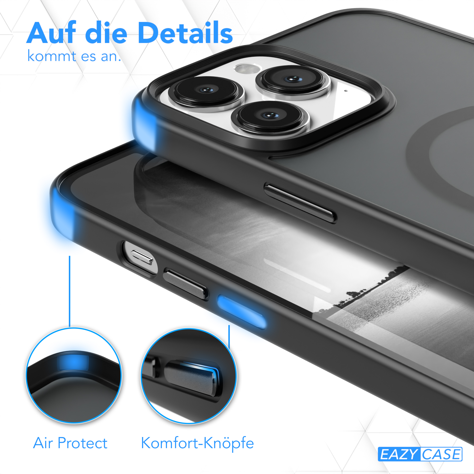 Nahaufnahme einer Handyhülle mit Air Protect und Komfort-Tasten.