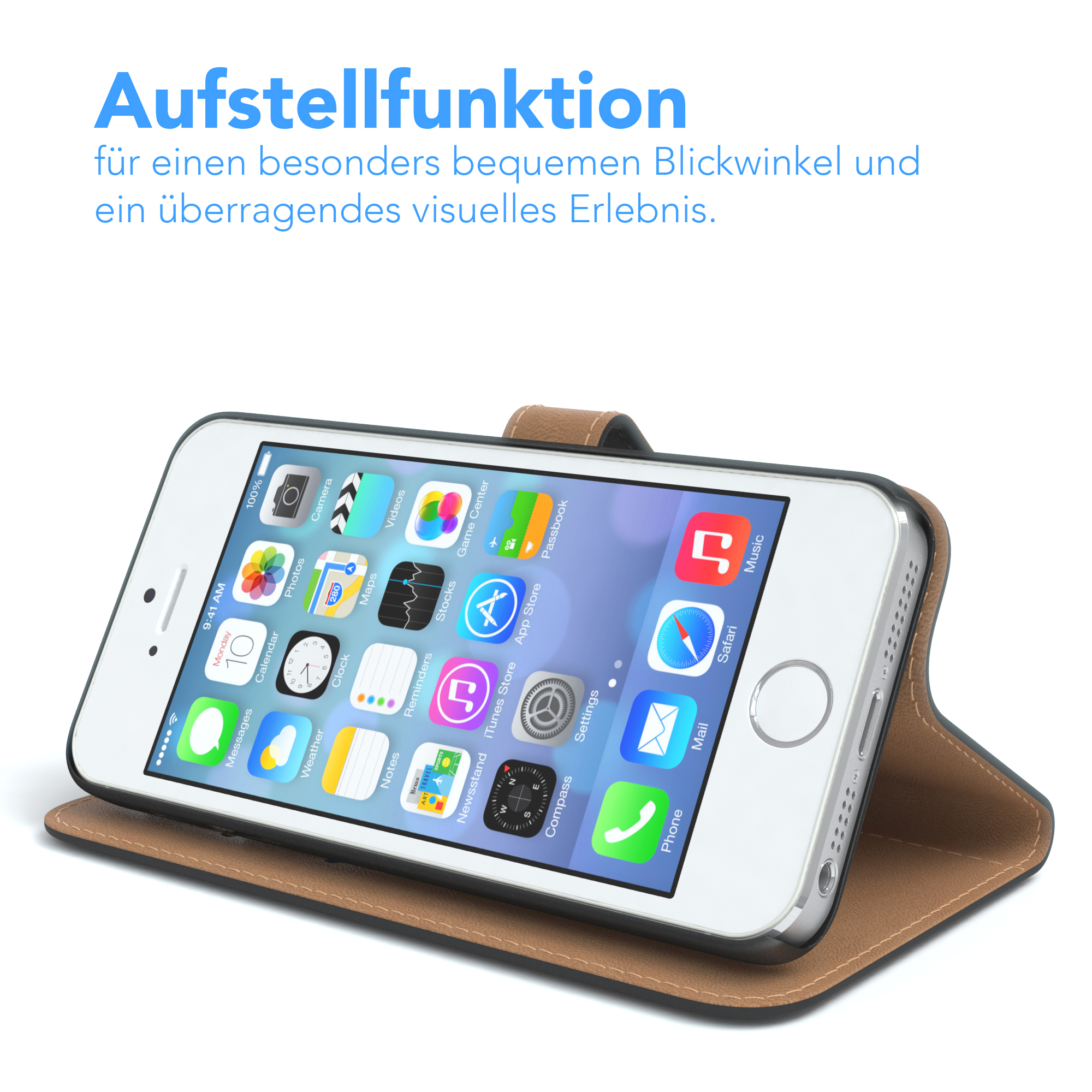 SE Klapphülle iPhone EAZY Apple, / CASE mit Kartenfach, 5S, 5 Bookstyle 2016, Bookcover, Schwarz iPhone