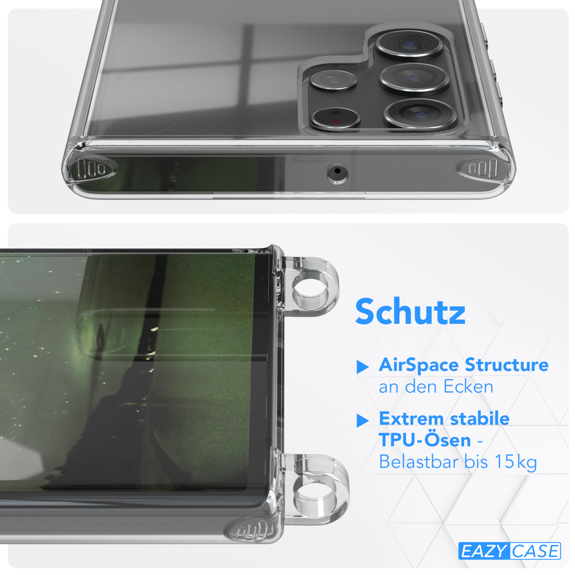 / unifarbend, 5G, Nachtgrün Umhängetasche, Kette Dunkelgrün mit Transparente Galaxy EAZY Ultra Handyhülle Samsung, S22 runder CASE