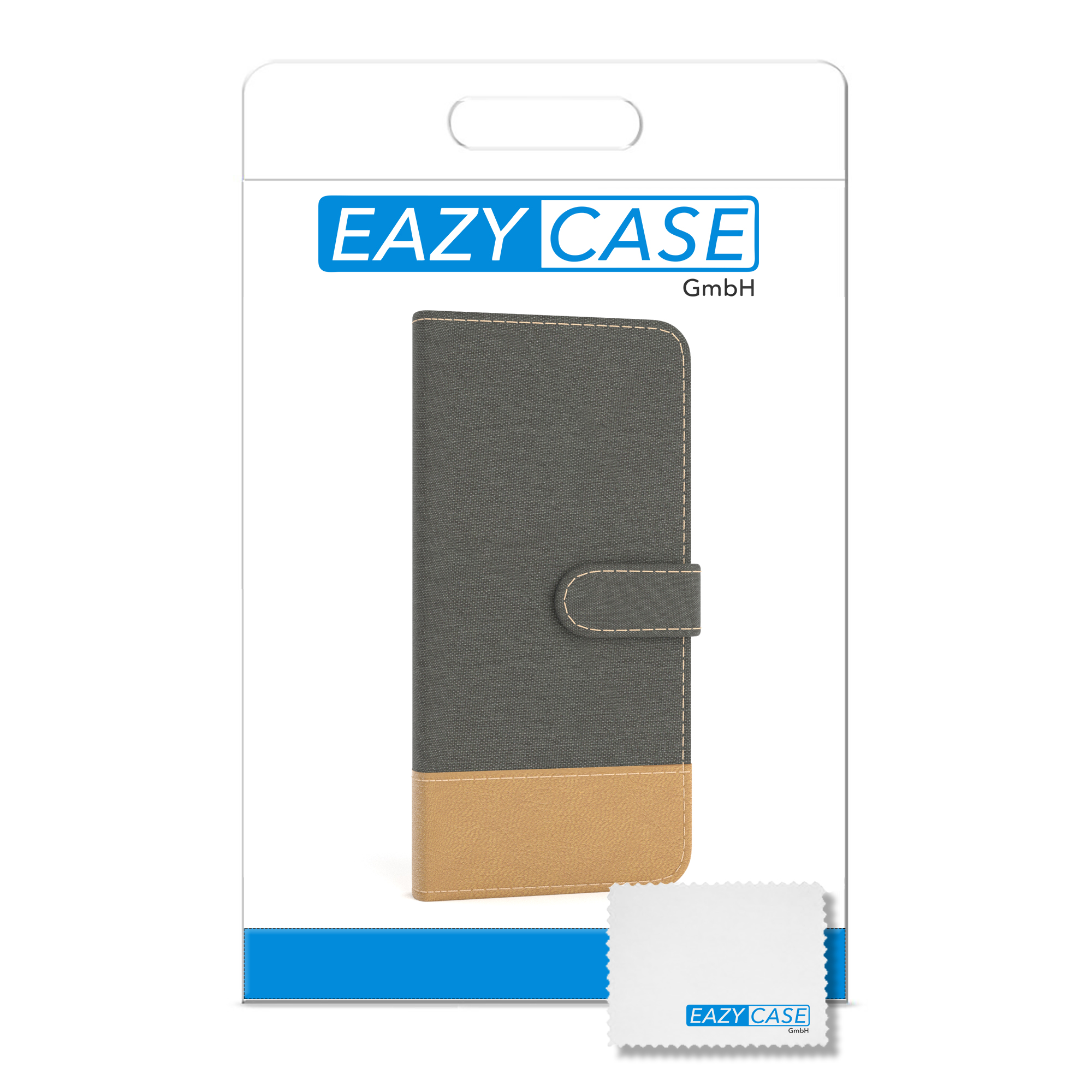 EAZY CASE Bookstyle Klapphülle Jeans Galaxy mit Bookcover, Samsung, S9, Anthrazit Grau Kartenfach