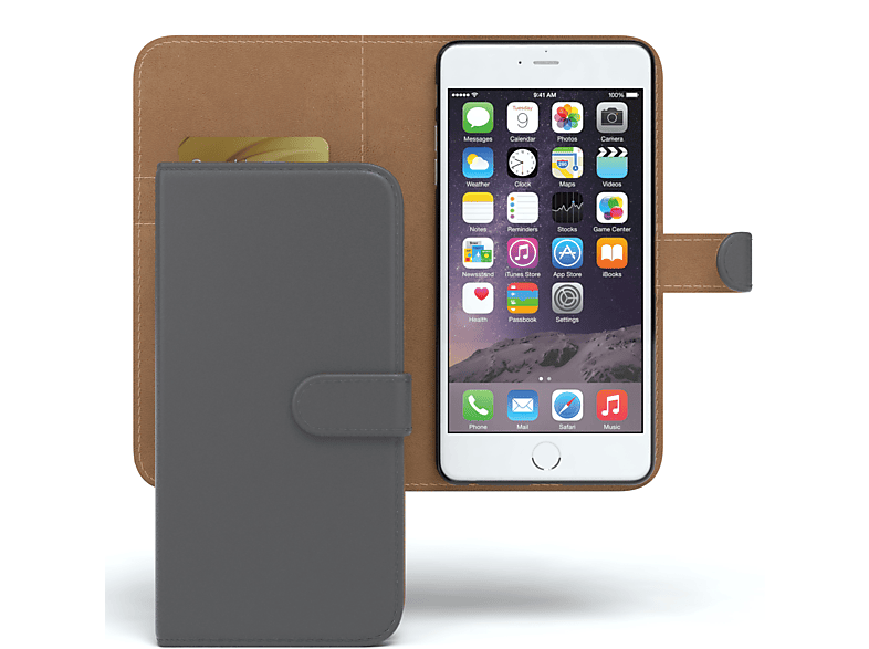 EAZY CASE 6 Bookcover, mit Plus Plus, Grau iPhone 6S Kartenfach, Klapphülle / Bookstyle Apple