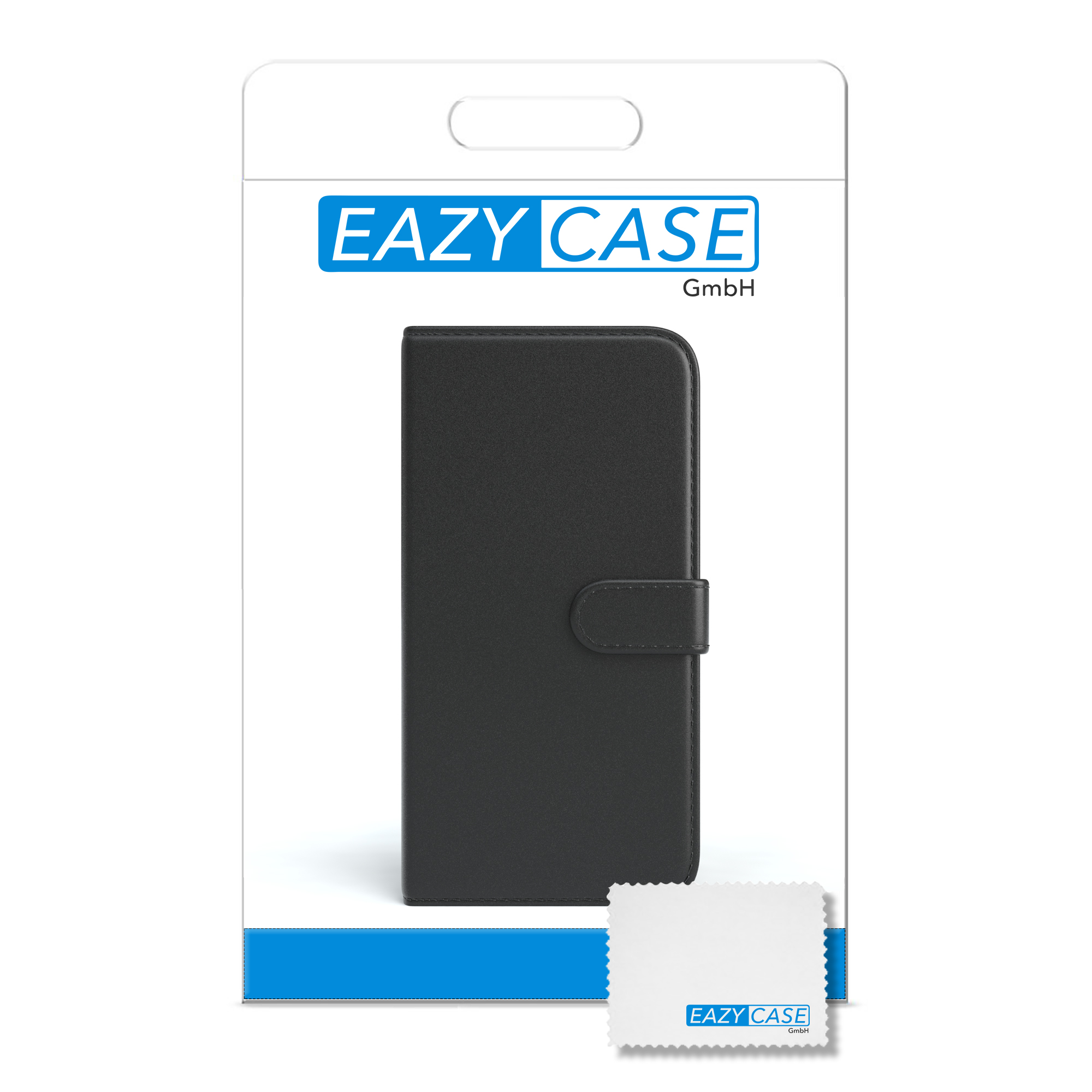 Schwarze Handyhülle in einer weißen Box. Text: EAZY CASE GmbH.