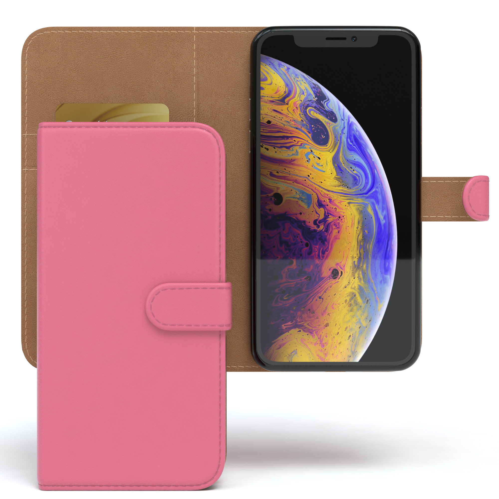 Bookstyle Apple, / CASE EAZY Klapphülle XS, Pink Bookcover, iPhone Kartenfach, mit X