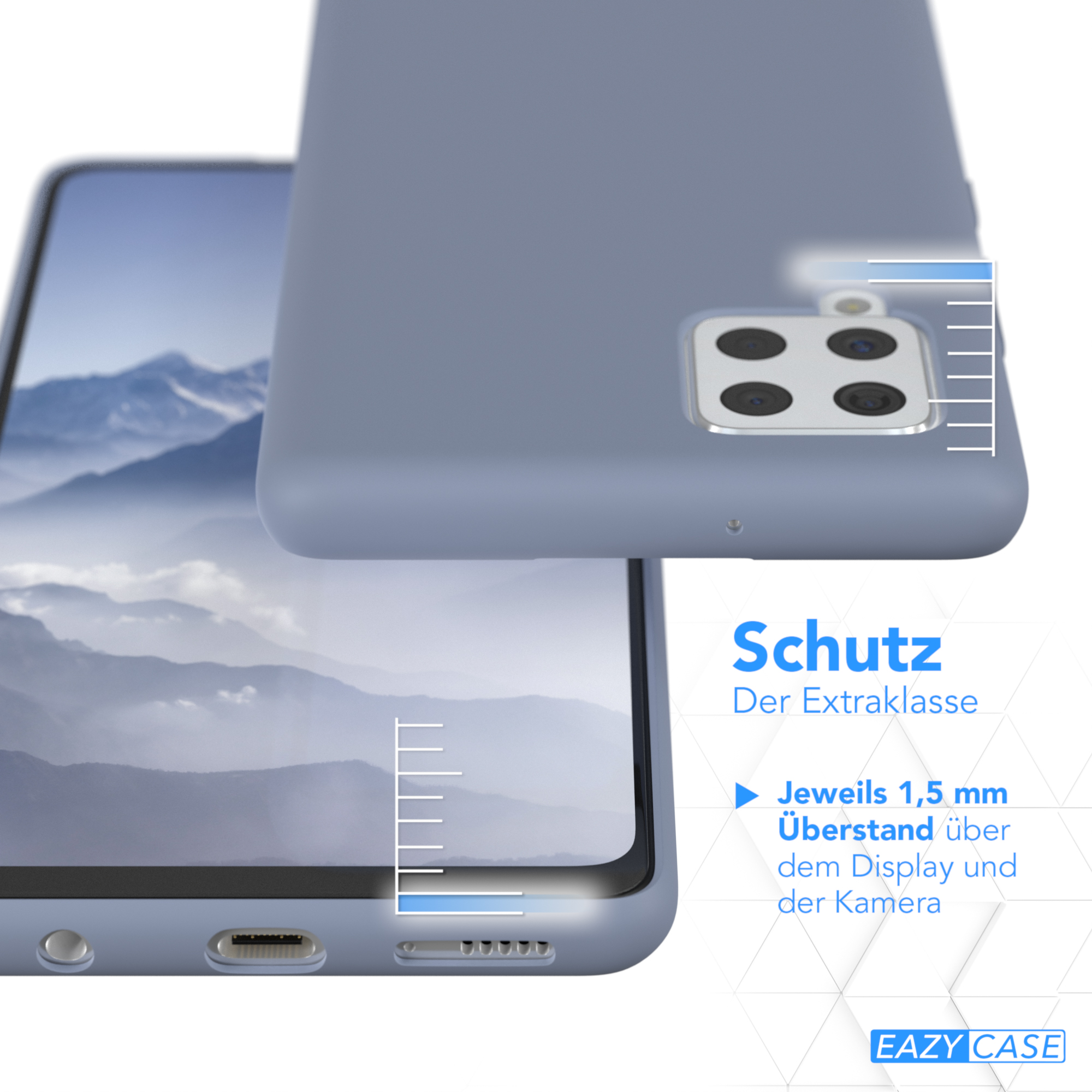 Handyhülle schützt die Handykamera. Text: 1,5 mm über Display und Kamera.