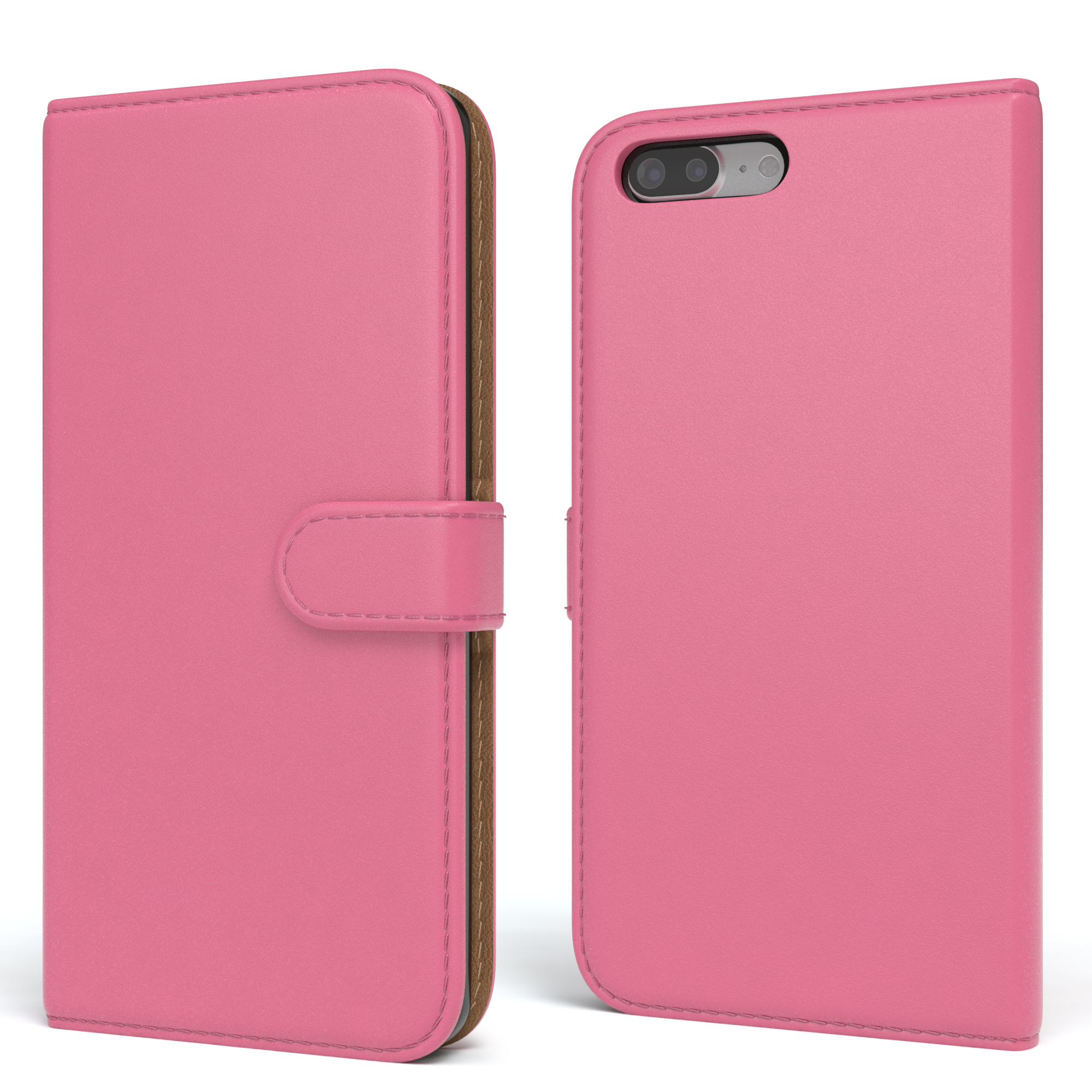 Geöffnete rosa Handyhülle, Innenseite sichtbar. Braune und rosa Farben.