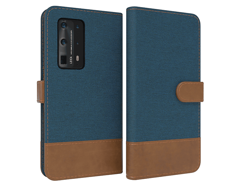 EAZY CASE Bookstyle Klapphülle Jeans mit Kartenfach, Bookcover, Huawei, P40 Pro Plus, Blau