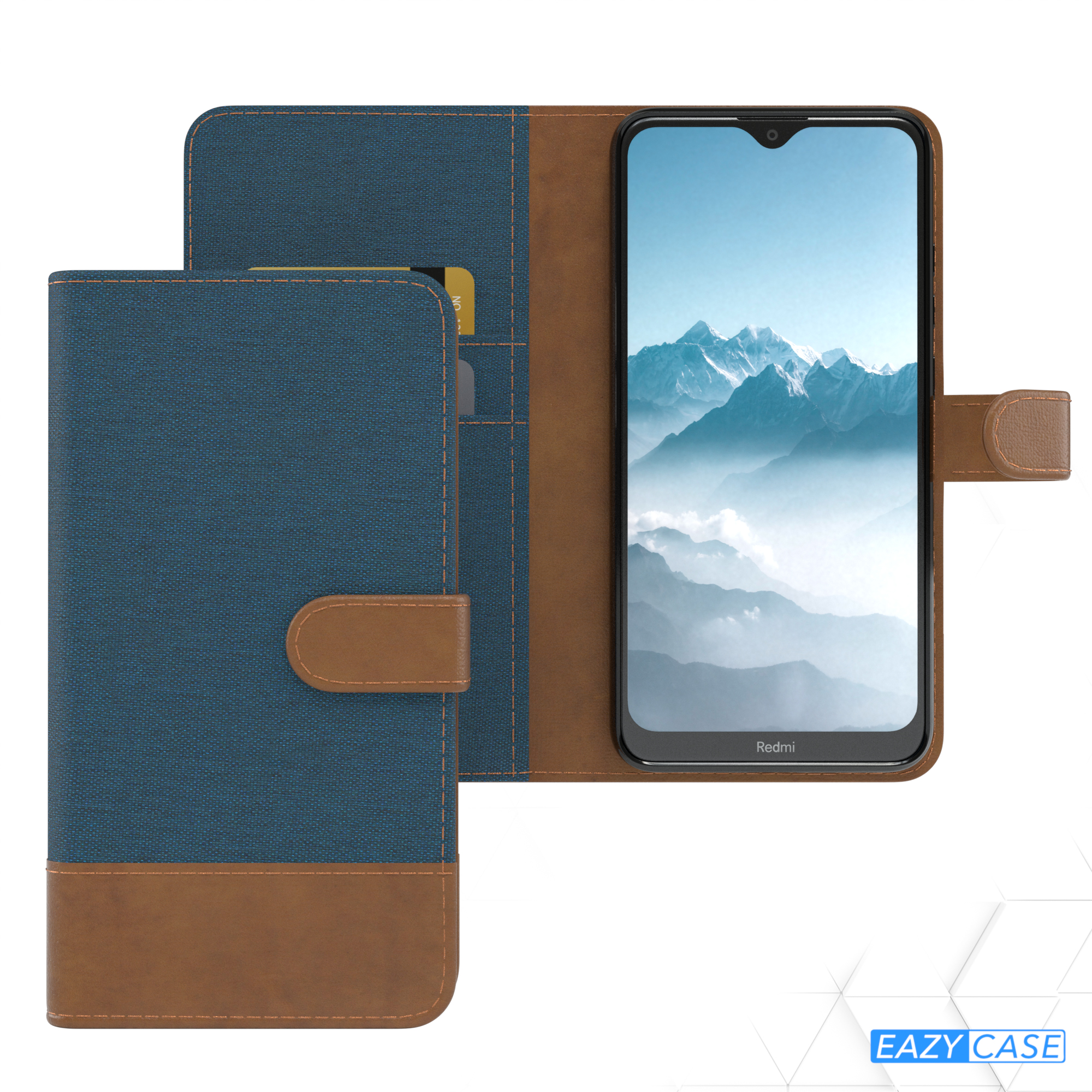 EAZY CASE Xiaomi, 8a, Bookcover, Jeans Blau mit Kartenfach, Bookstyle Redmi Klapphülle