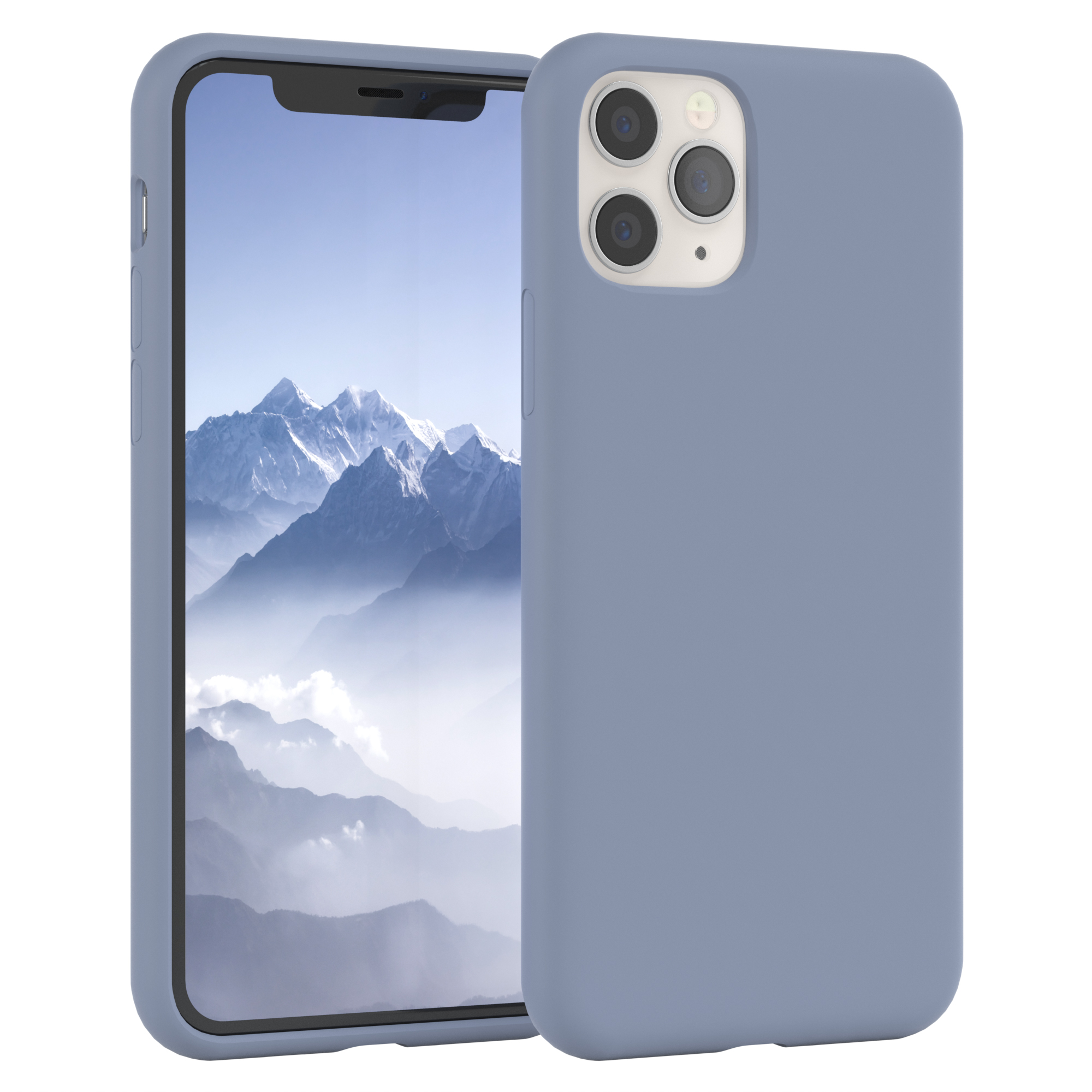 Blaue Handyhülle, hält ein Handy.