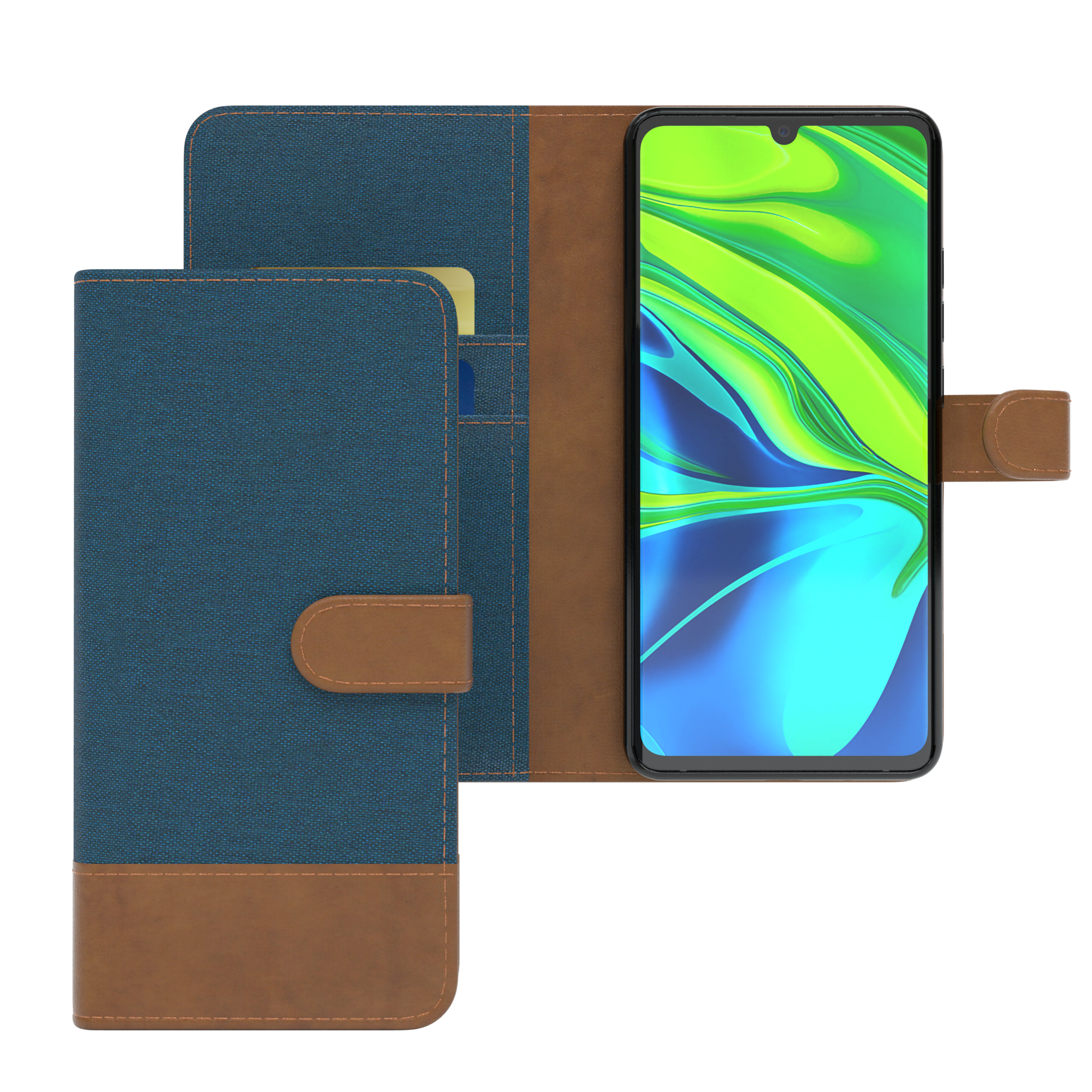 Klapphülle Mi 10 Blau EAZY Bookcover, CASE Xiaomi, Note Kartenfach, Mi Note 10 mit Jeans Bookstyle / Pro,