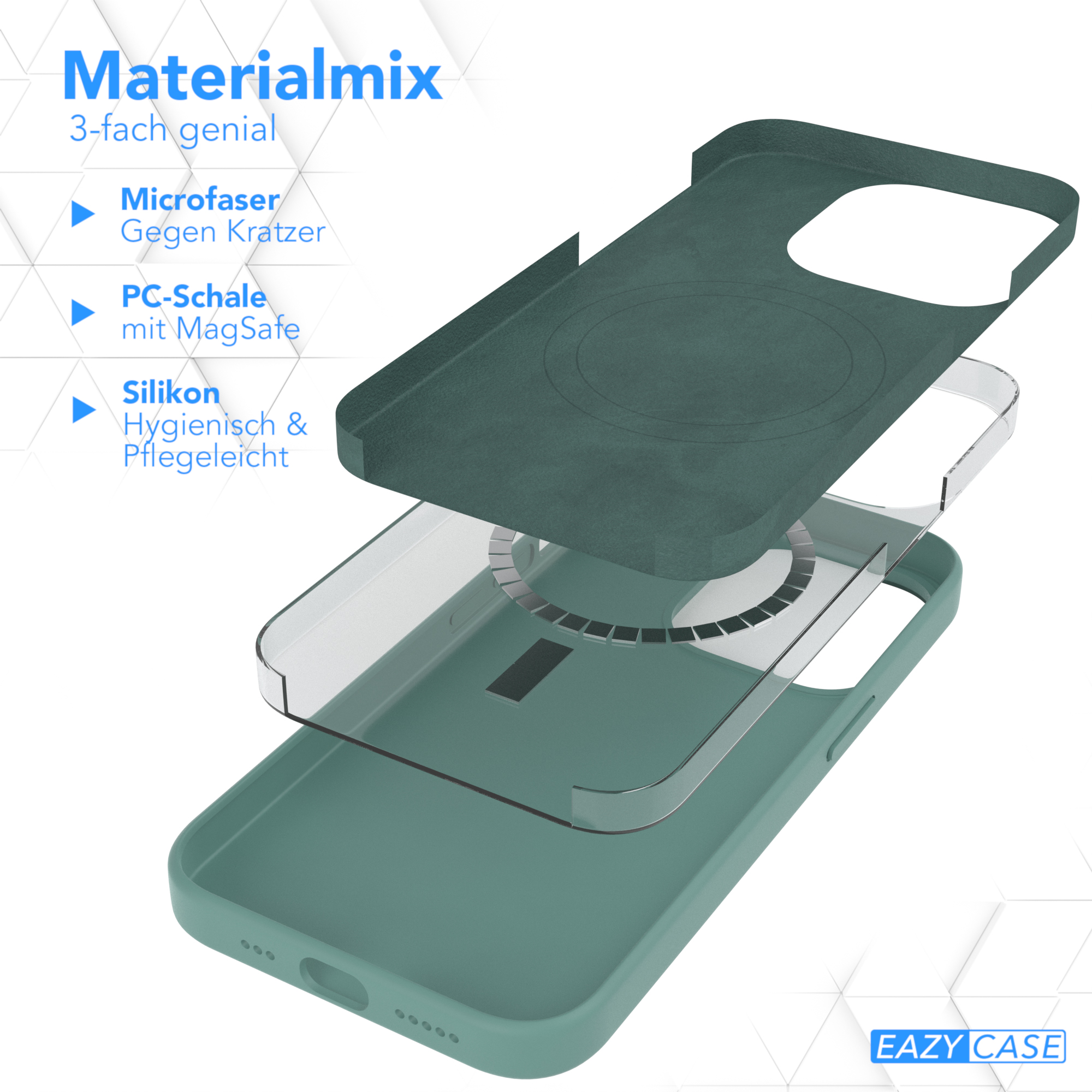 EAZY CASE Dunkelgrün Handycase Backcover, mit Premium Apple, iPhone Pro, 14 MagSafe, Silikon