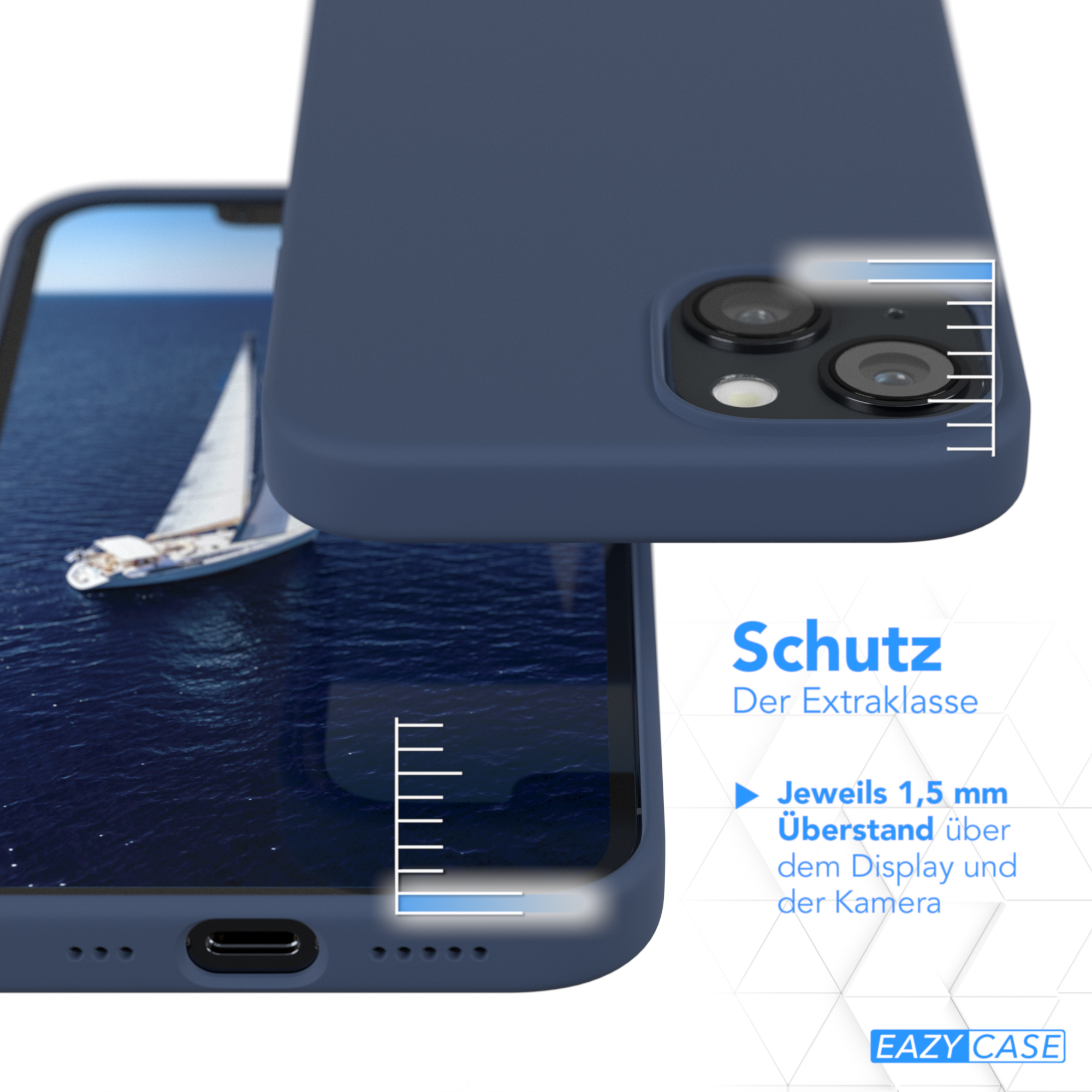 EAZY CASE Premium Silikon Handycase, iPhone Blau Backcover, Apple, 14