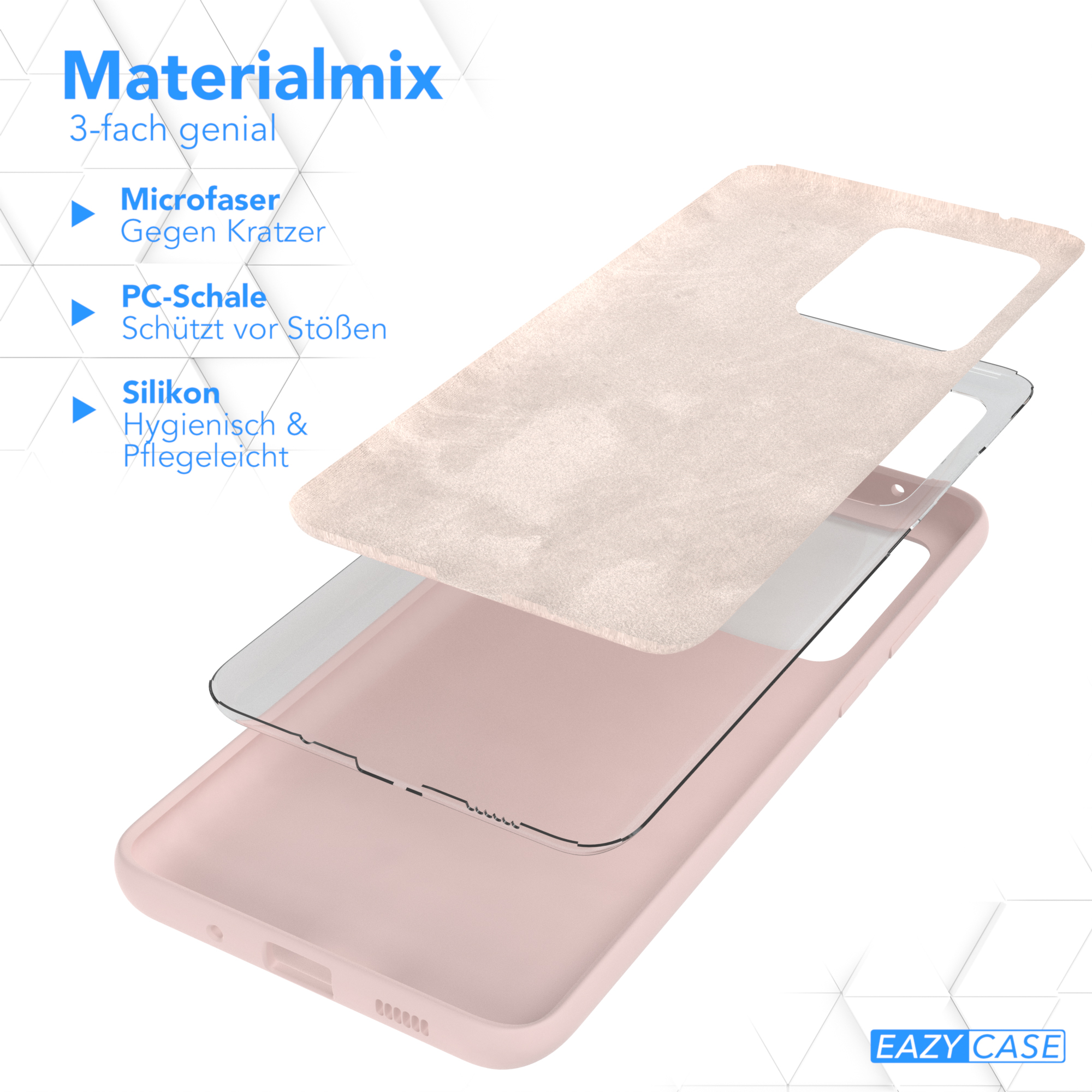 Rosa Handyhüllen-Schichten mit Mikrofaser, PC-Schale und Silikon.