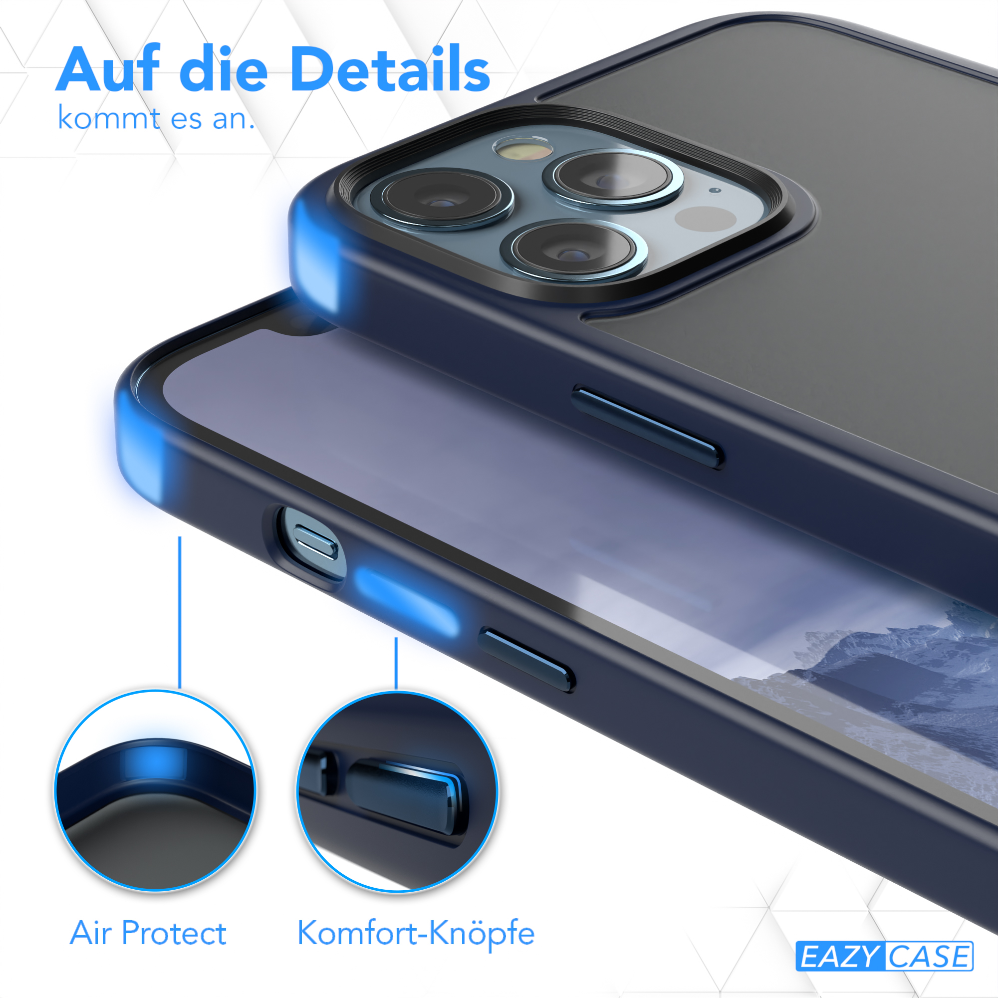 Nahaufnahme der Handyhülle, Details der Knöpfe und des Luftschutzes.