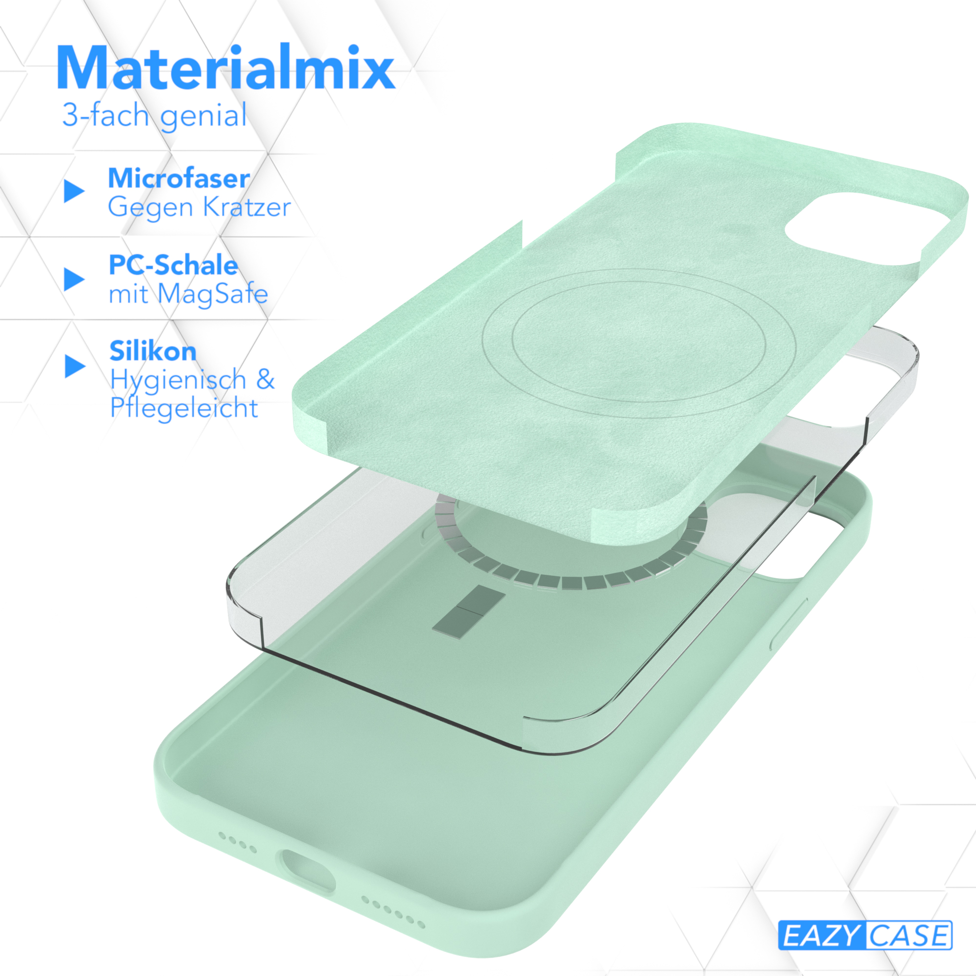 EAZY CASE Premium Silikon Handycase Apple, 14 Grün MagSafe, iPhone Plus, Mint Backcover, mit