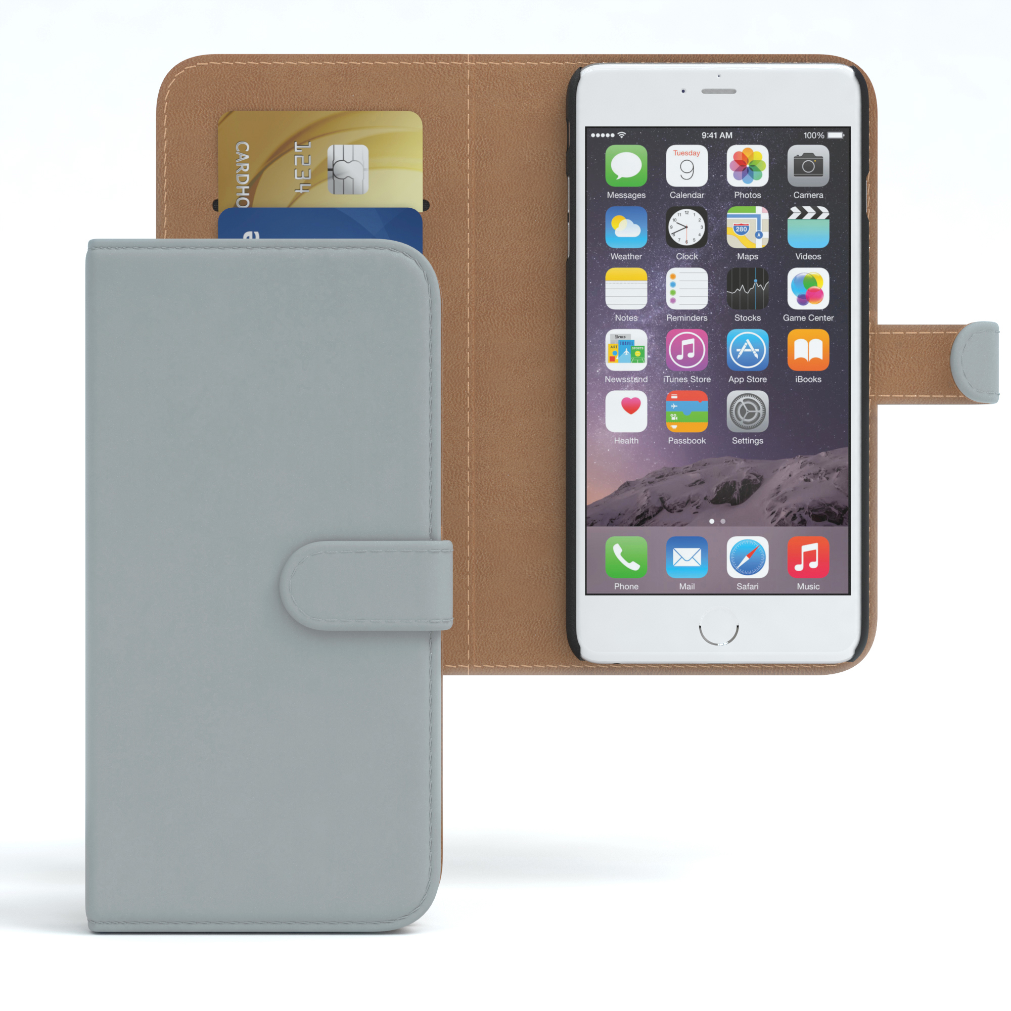 / Apple, Kartenfach, Hellgrau Plus, 6S CASE mit 6 EAZY Plus Bookcover, Bookstyle Klapphülle iPhone