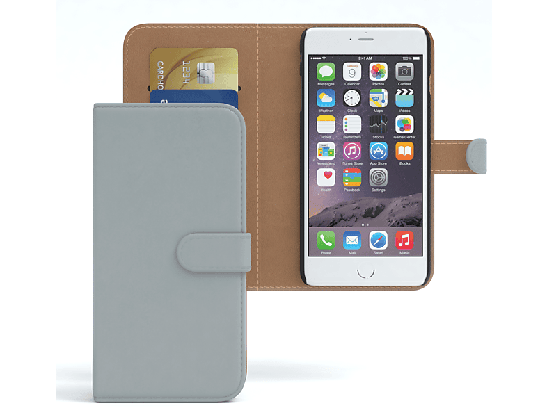 EAZY CASE Bookstyle 6S / Klapphülle Plus, Bookcover, Apple, iPhone 6 Plus Kartenfach, Hellgrau mit