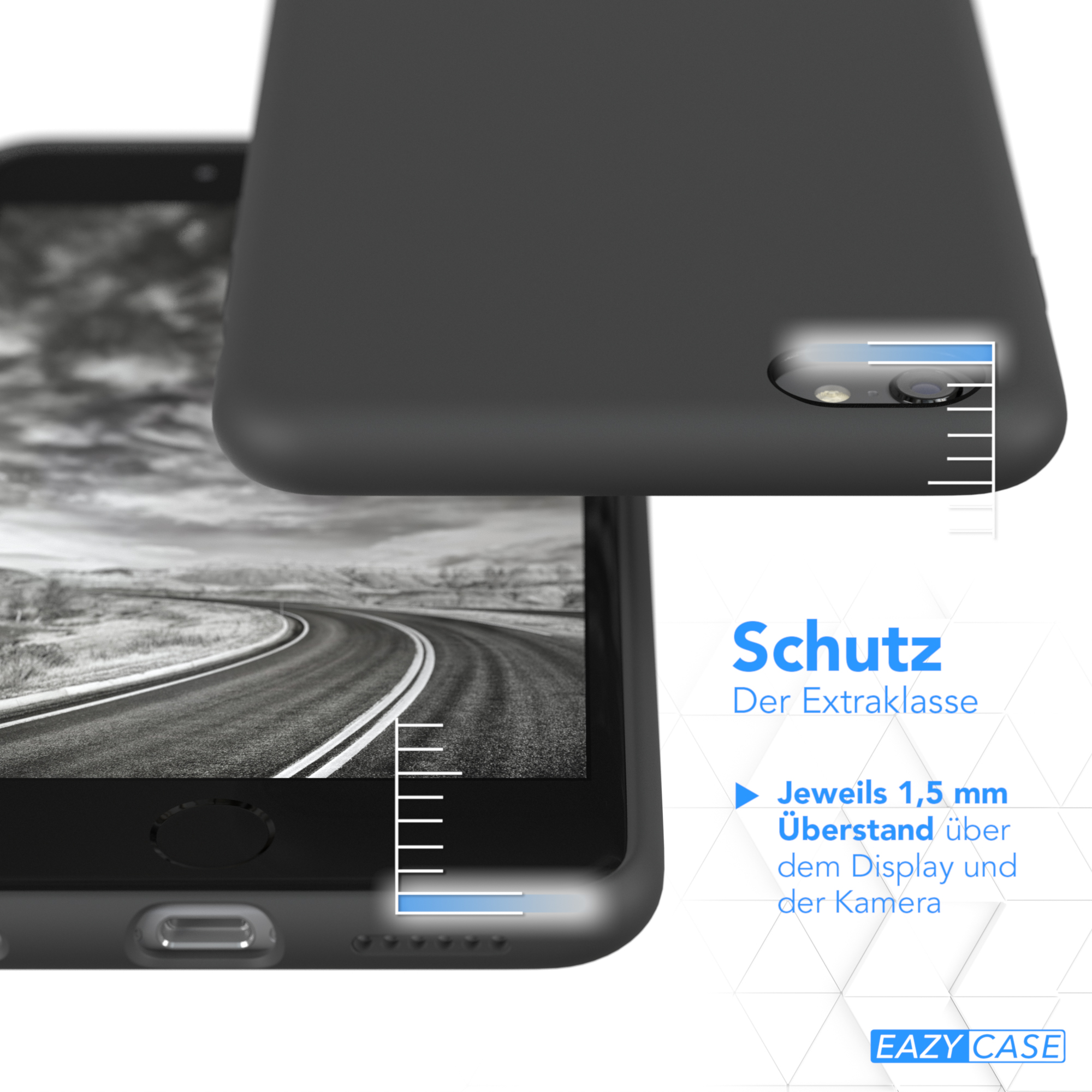 Eine graue Handyhülle bedeckt ein Telefon. Die Hülle hat einen Kameraausschnitt.