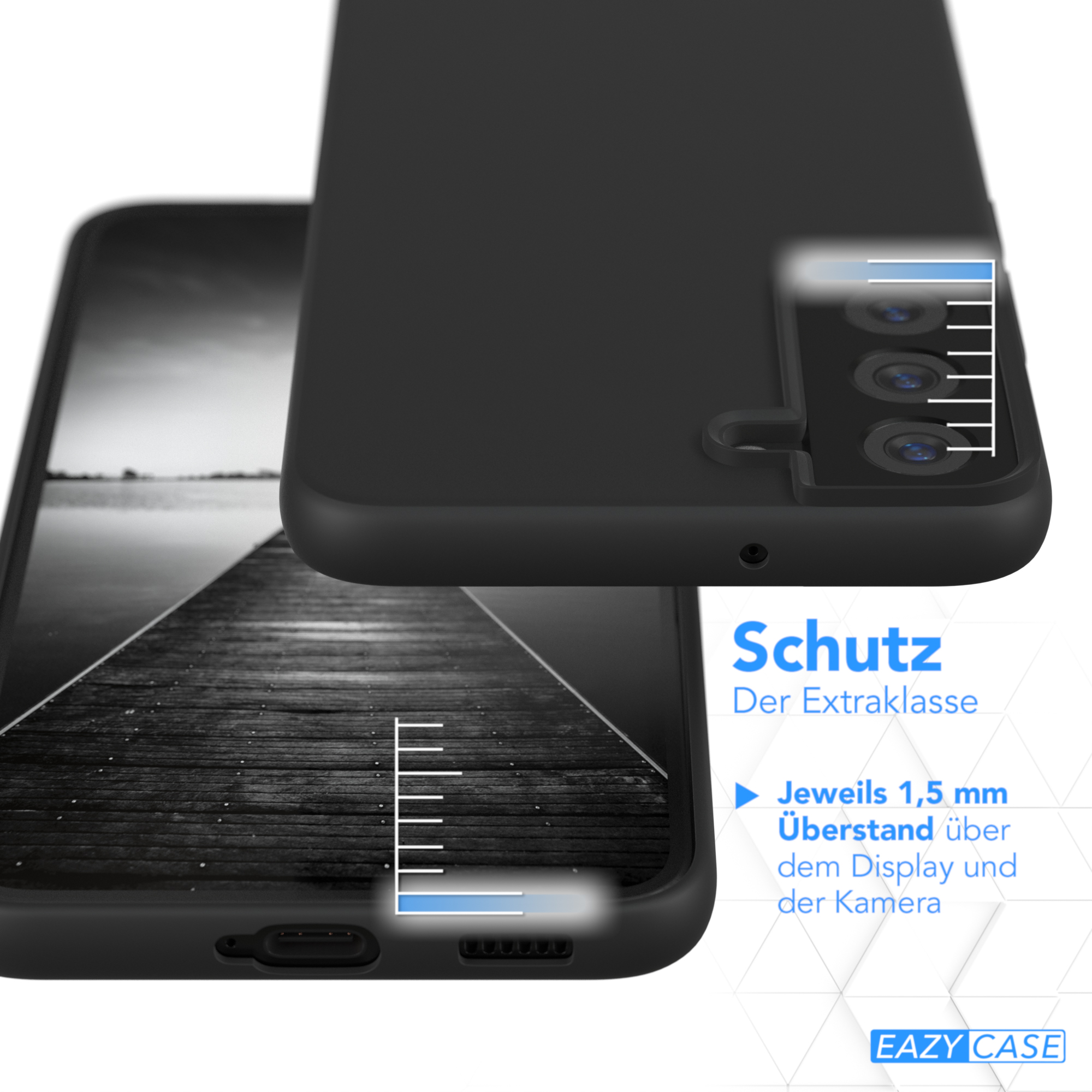 Nahaufnahme einer Handyhülle mit Telefon, die den Schutz um das Display zeigt.