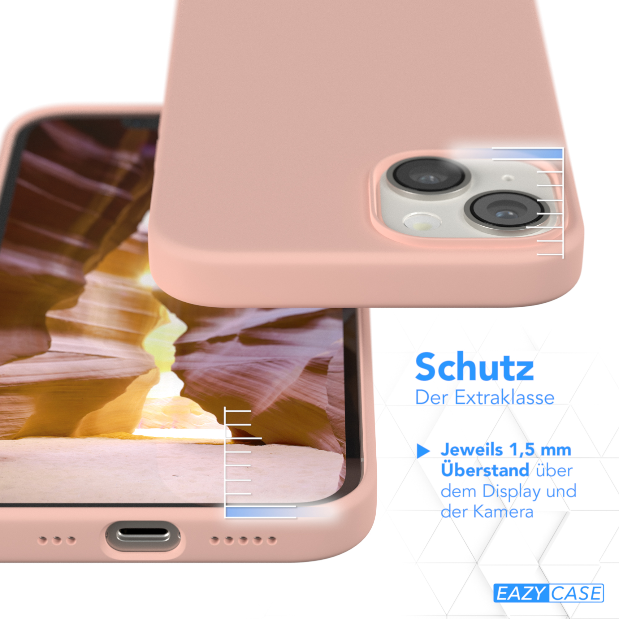 Handyhülle zeigt Schutz um Display und Kamera, Nahaufnahme.