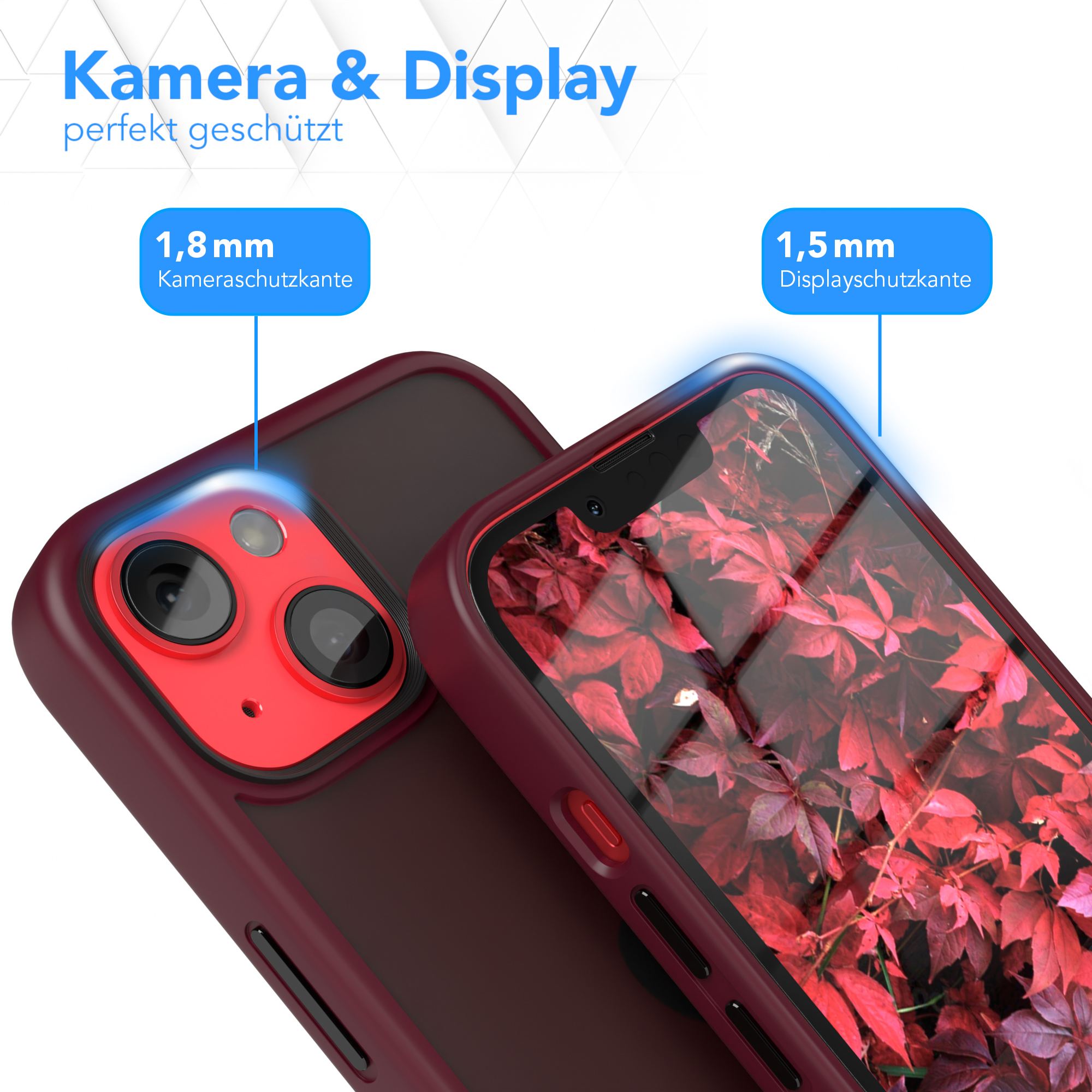 Handyhülle mit roter Rückseite und Displayschutz, perfekte Passform.