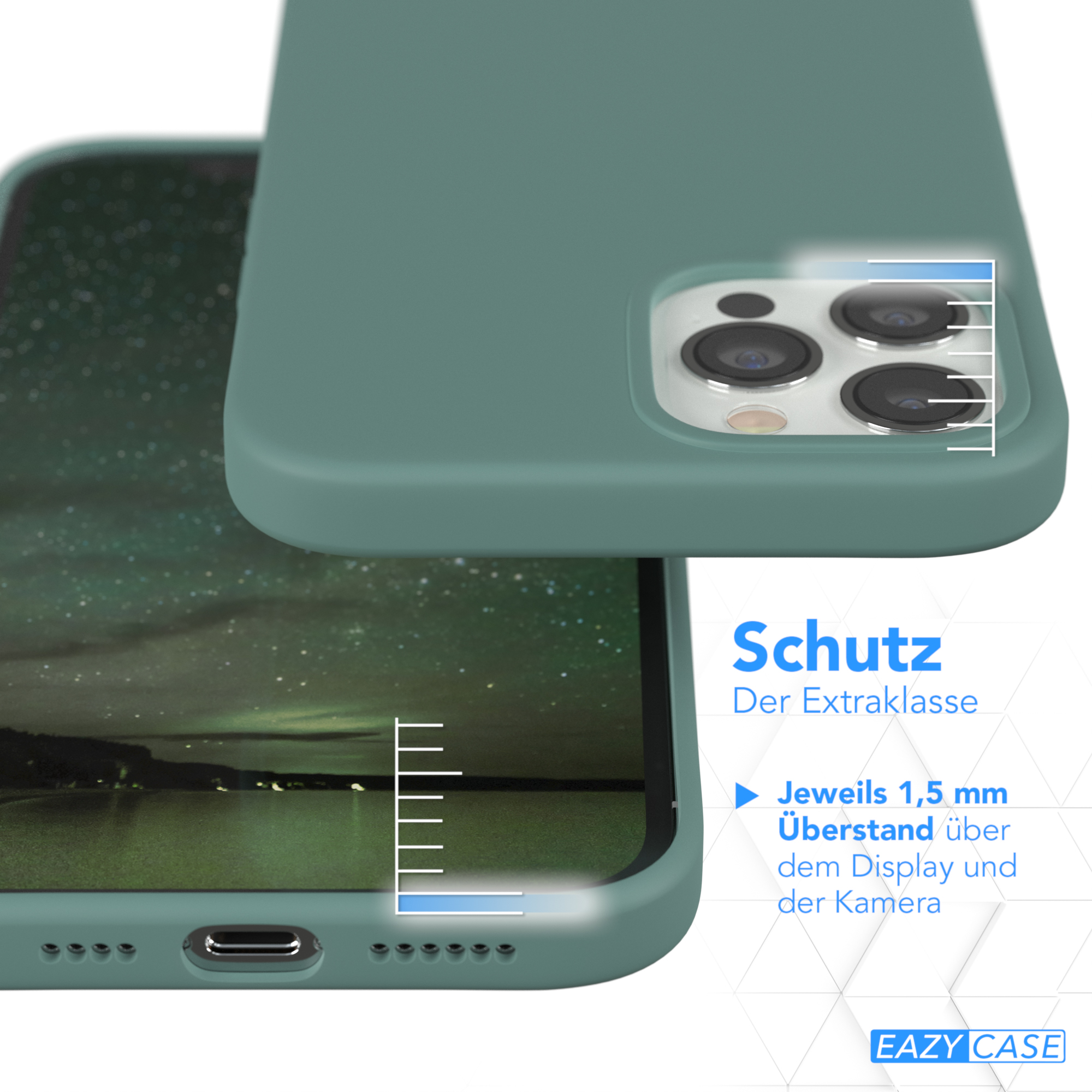Grüne Handyhülle mit Details zum Displayschutz.