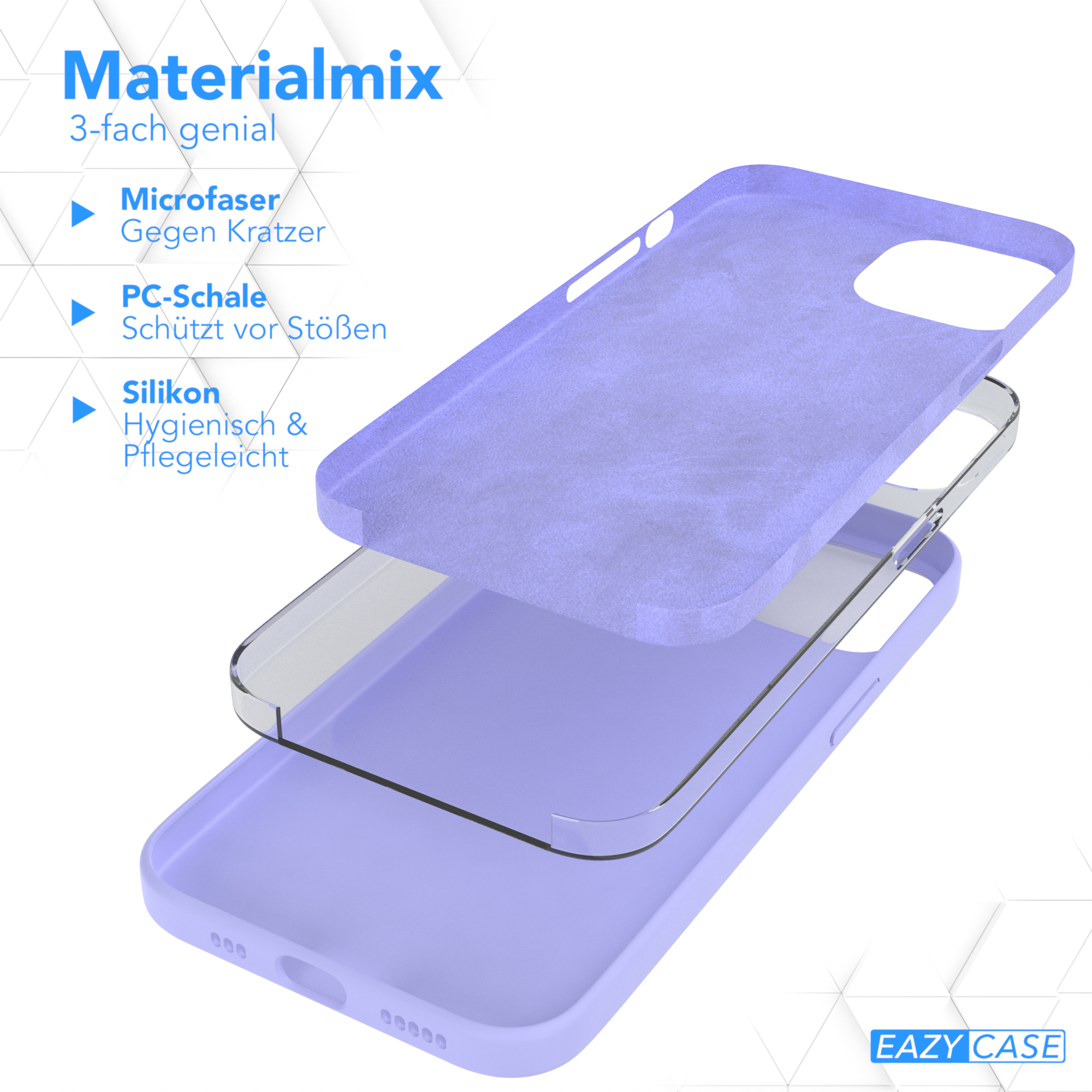 Smartphone-Hüllenschichten, die Mikrofaser, PC-Schale und Silikon zeigen.