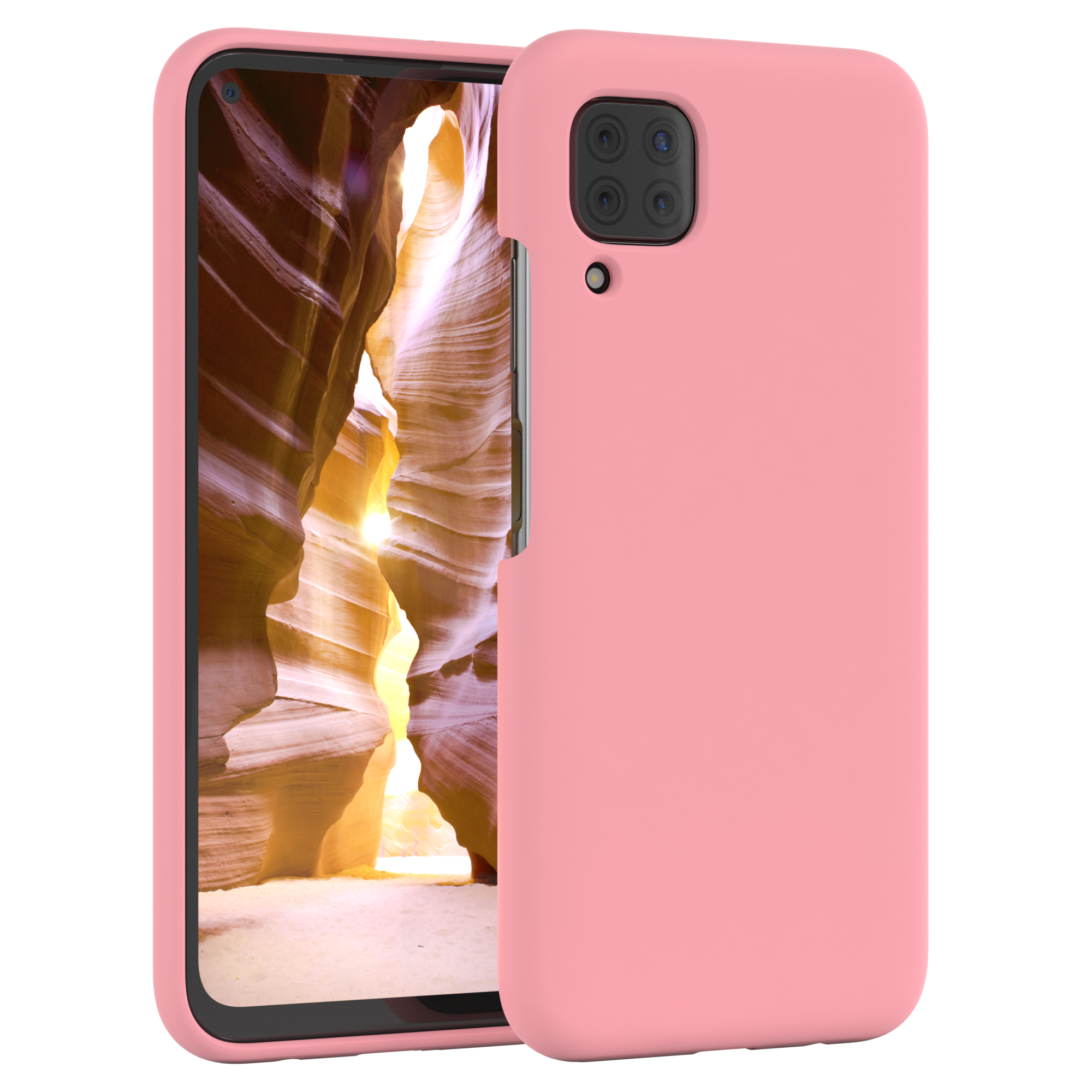 Rosa Handyhülle mit Handy, das einen orangefarbenen Canyon zeigt.
