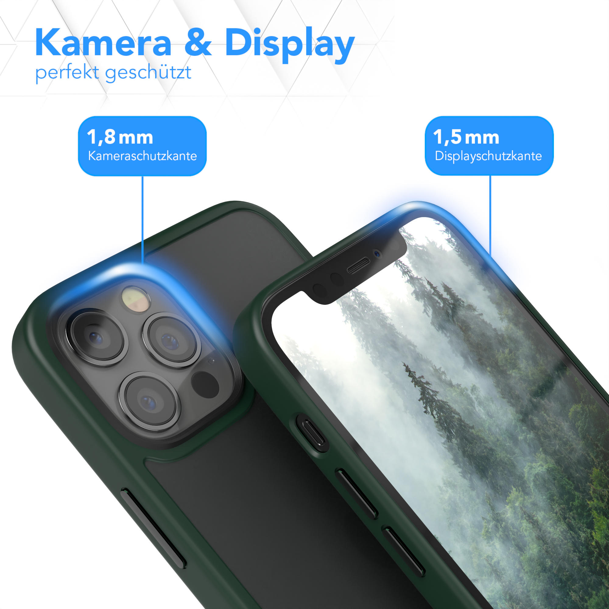 Grüne Handyhülle auf Telefon, zeigt Kamera- und Bildschirmschutz.