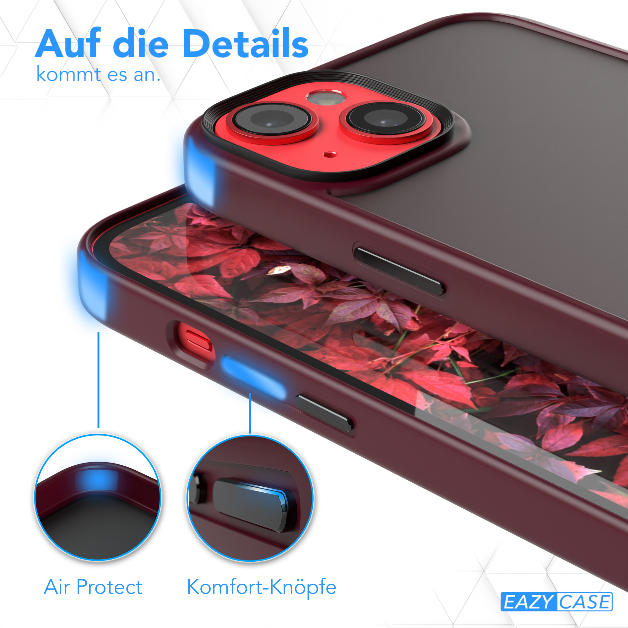 Nahaufnahme einer Handyhülle mit Schutzeigenschaften, die Knöpfe und Kanten zeigen.