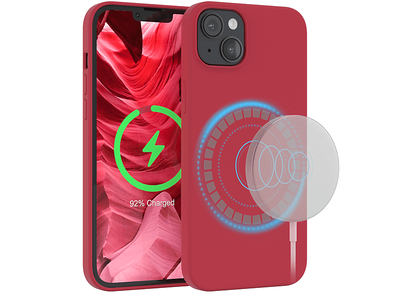 EAZY CASE Premium Silikon Handycase mit MagSafe, Backcover, Apple, iPhone 14 Plus, Rot / Beere