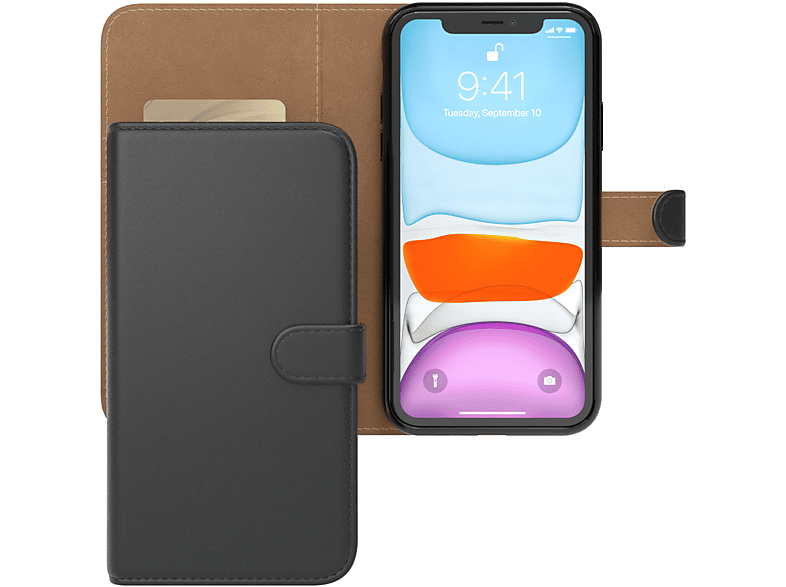 EAZY CASE Bookstyle Klapphülle mit Kartenfach, Bookcover, Apple, iPhone 11, Schwarz