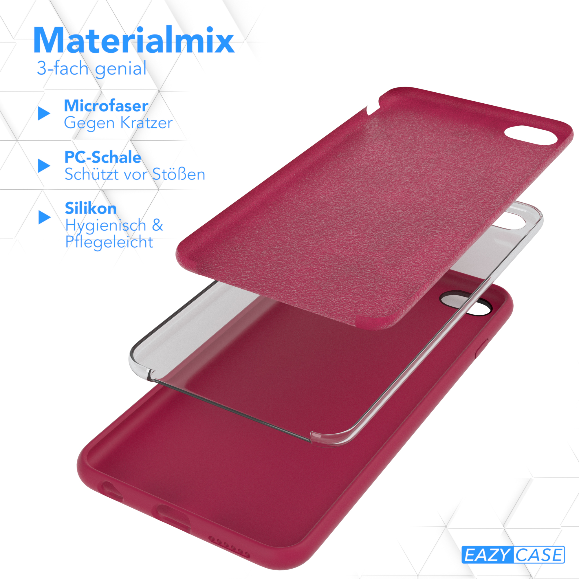 Drei Schichten Handyhülle: Mikrofaser, PC-Schale und Silikon. Text: Materialmix.