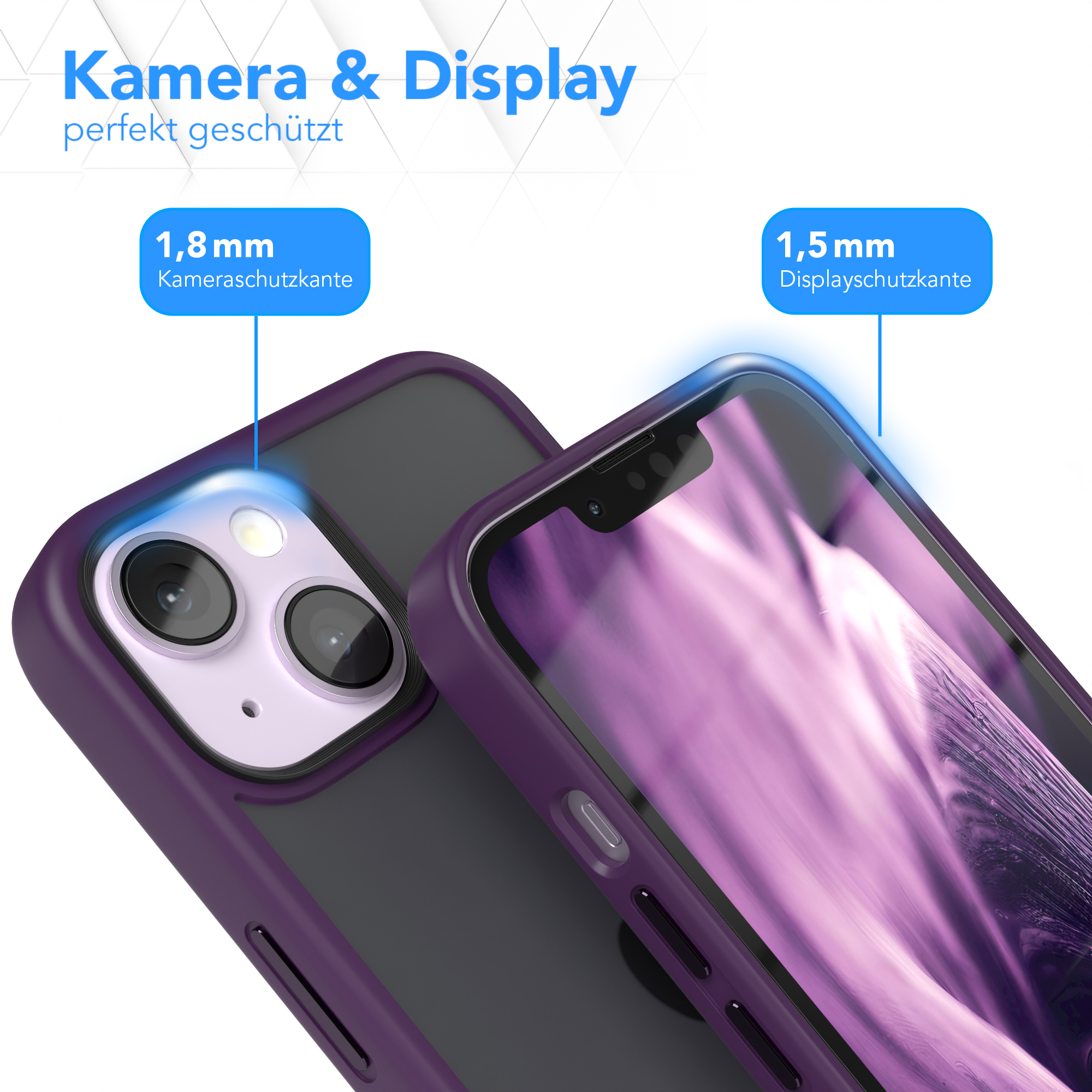 Eine lila Handyhülle mit einem schwarzen Bildschirm. Die Hülle schützt das Telefon.