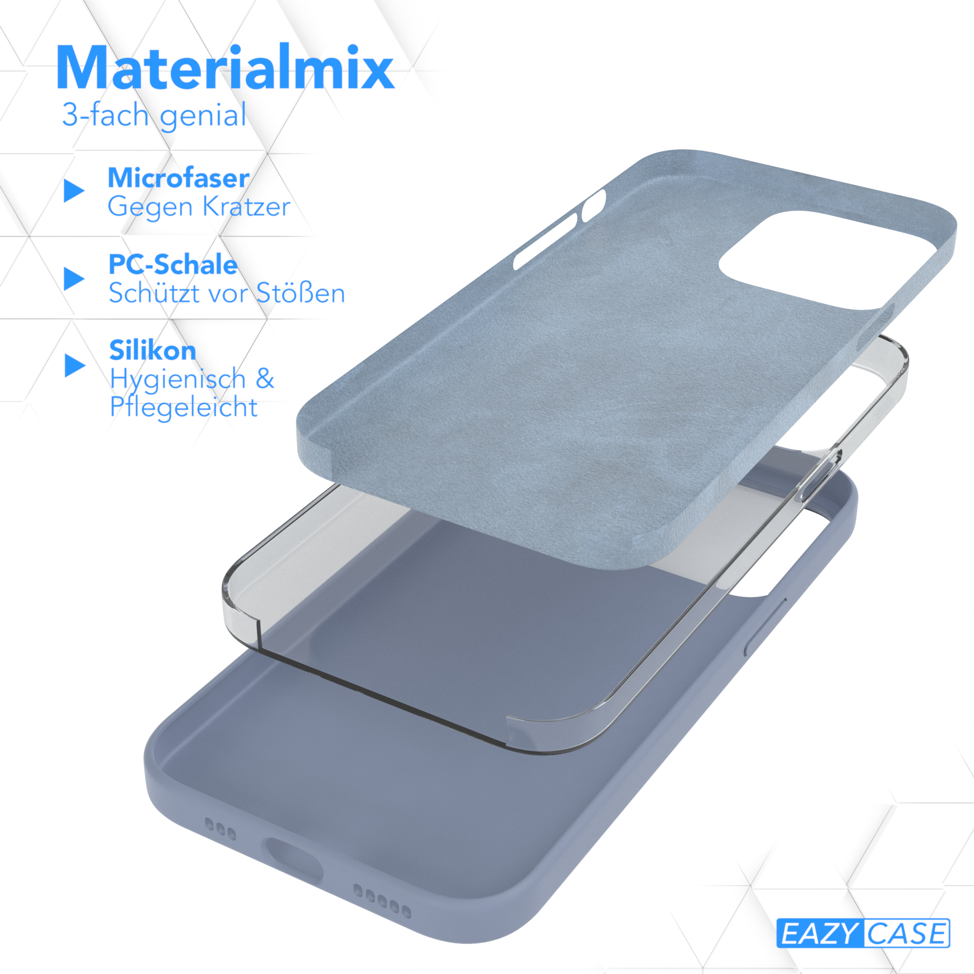 Blaue Handyhüllen-Schichten mit Mikrofaser, PC-Schale und Silikon.