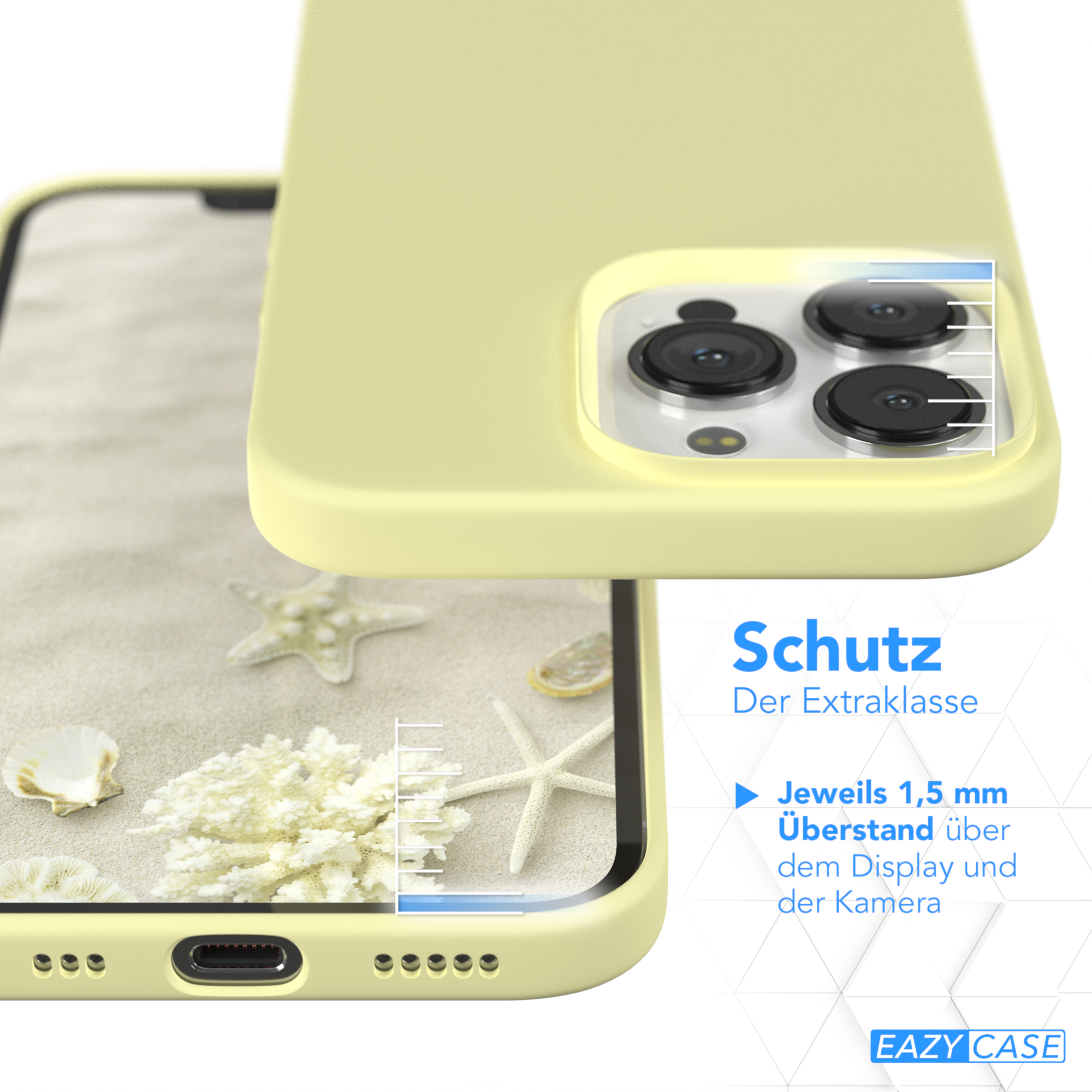 Eine Handyhülle schützt ein Telefon. Das Telefon befindet sich in der Nähe von Sand und Muscheln.