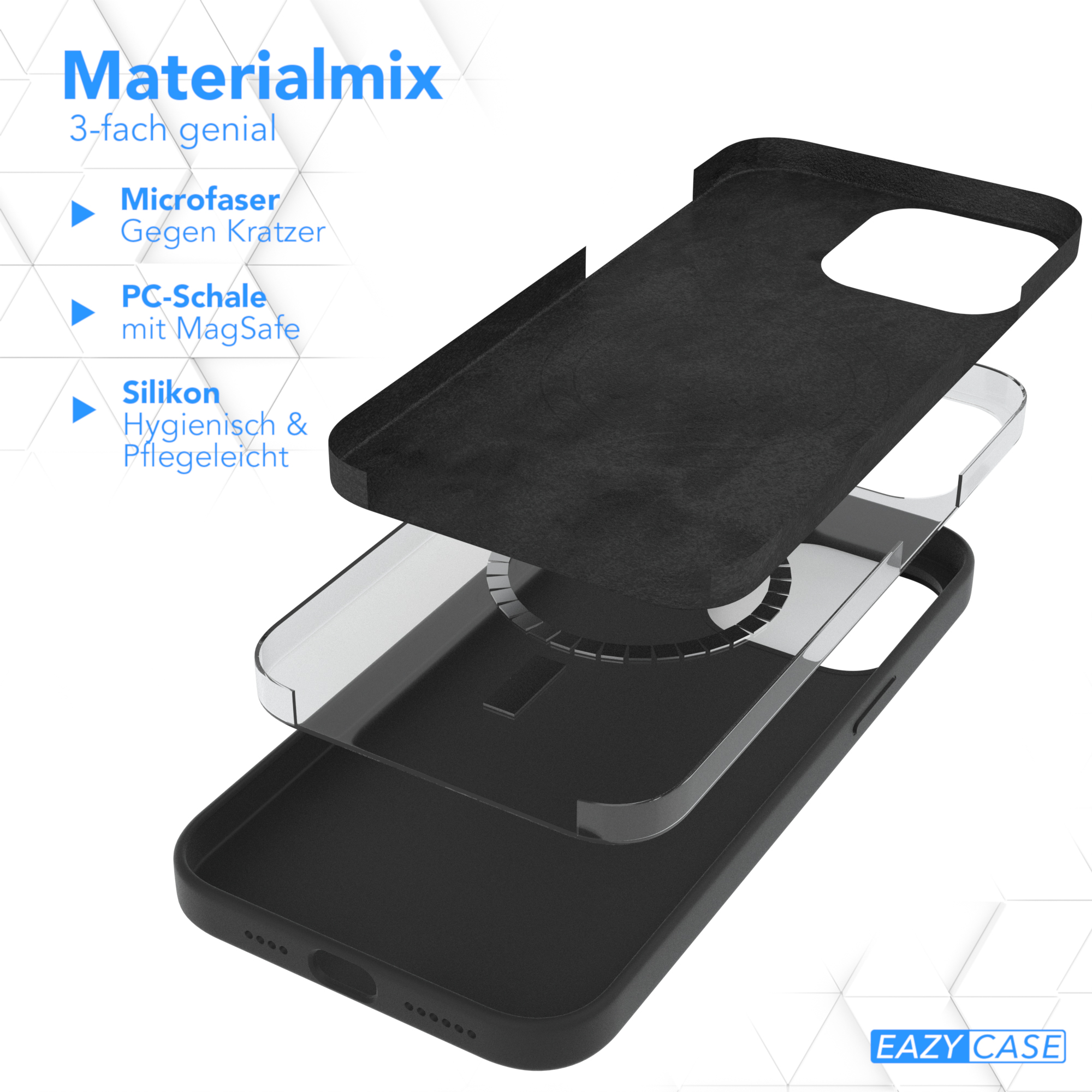 EAZY CASE Premium Silikon mit Handycase iPhone Schwarz Pro Max, MagSafe, Backcover, Apple, 14