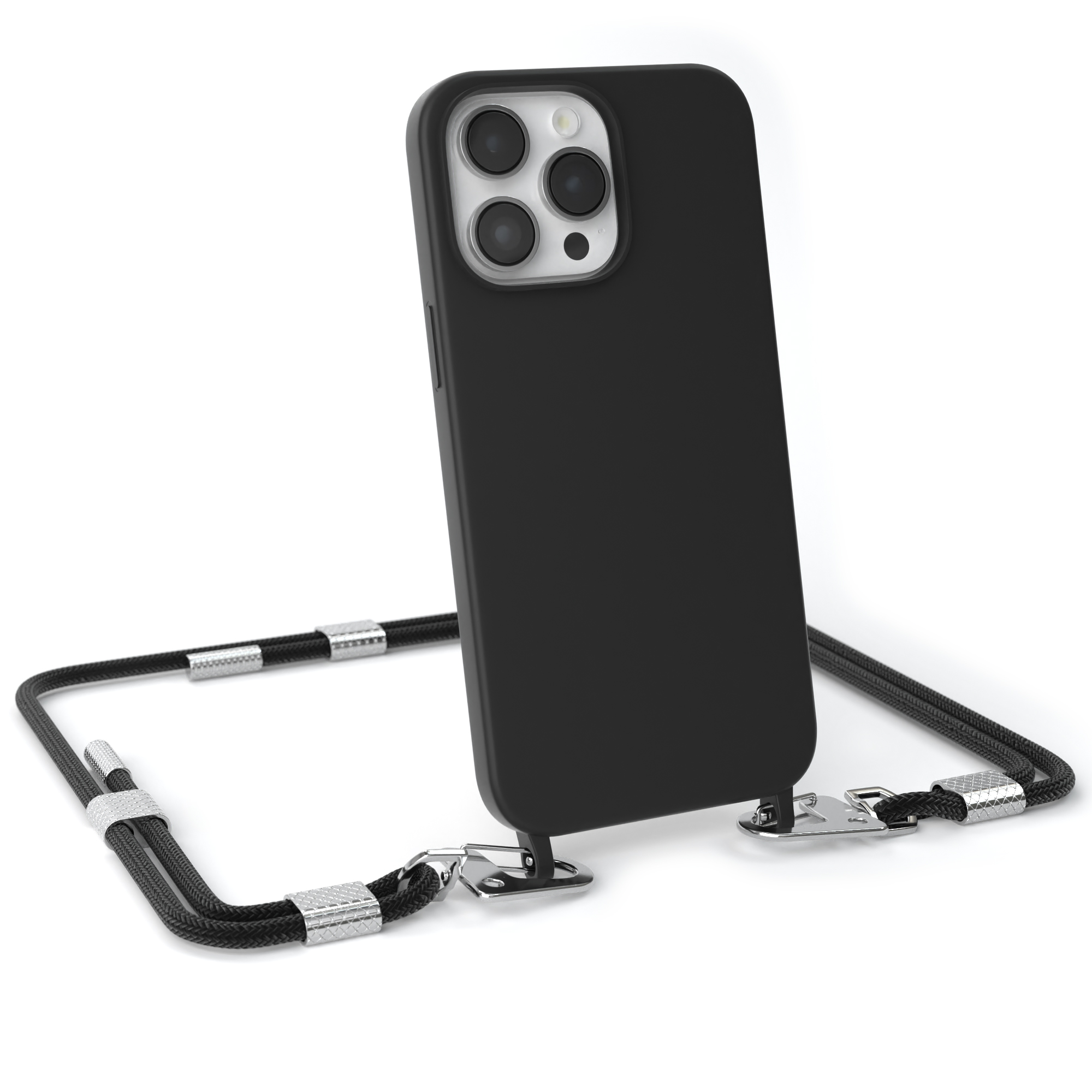 EAZY CASE Runde Pro Max, mit Umhängetasche, Apple, iPhone Karabiner, 14 Schwarz Handykette