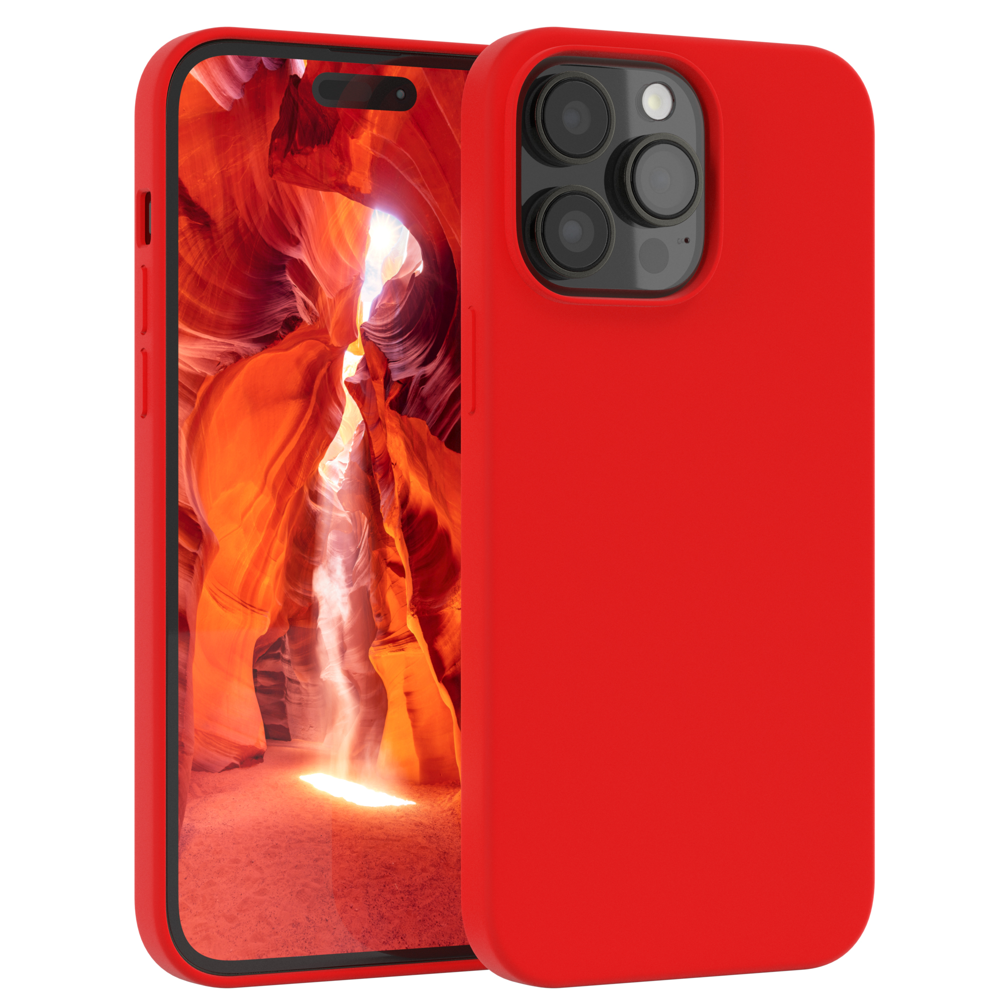Rote Handyhülle mit rotem Telefon. Hintergrund zeigt einen Canyon.
