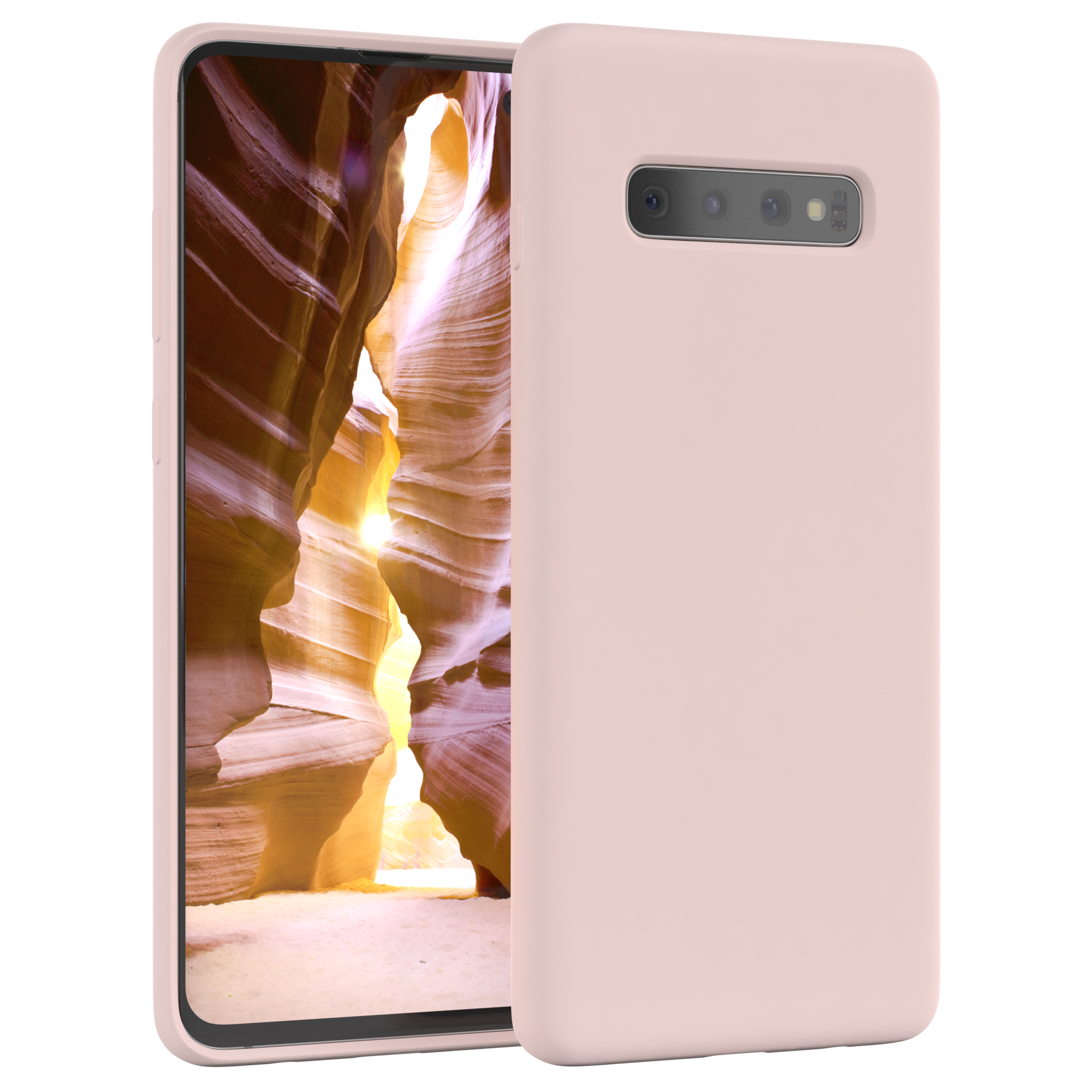 Rosa Handyhülle mit einem Telefon, das einen Canyon zeigt.
