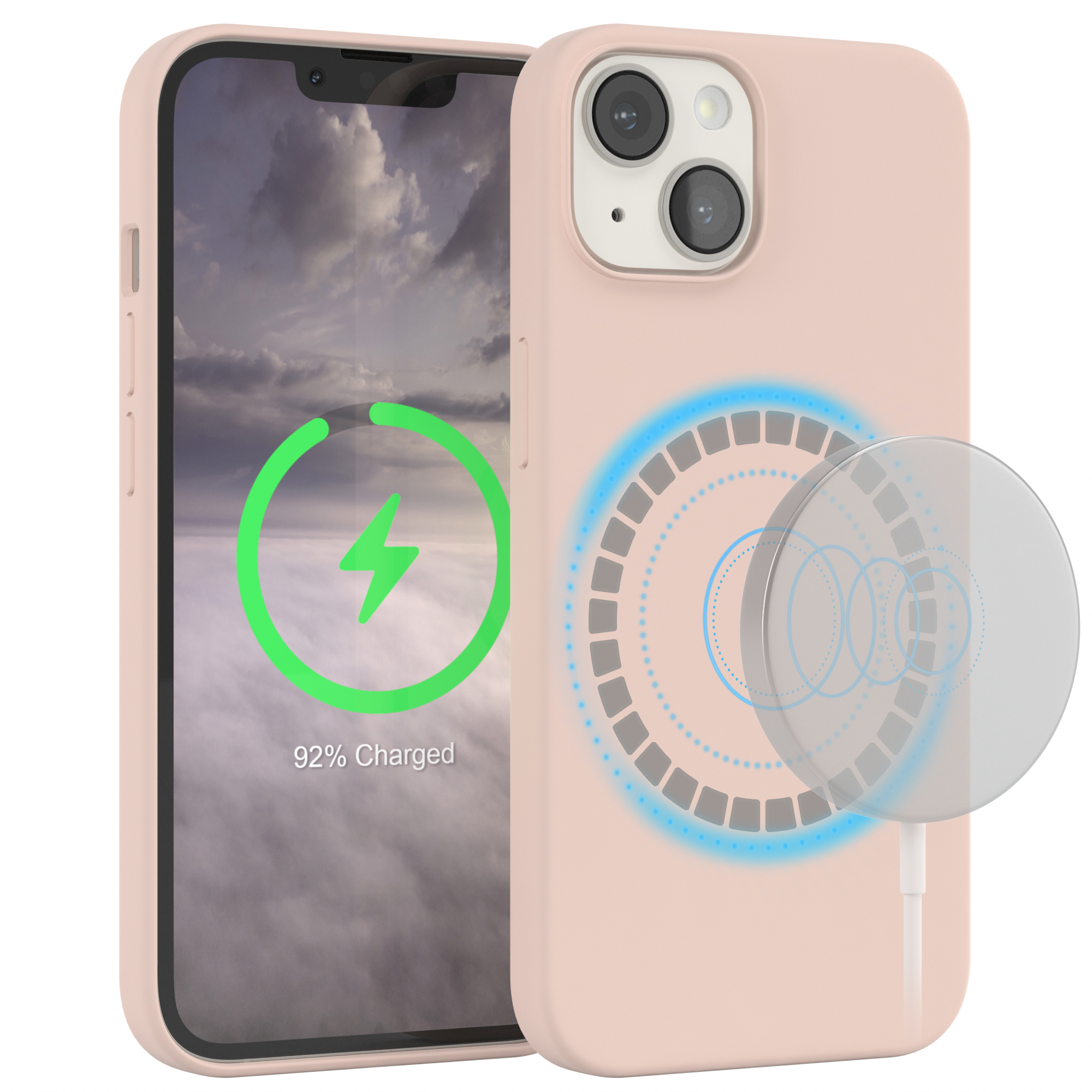 EAZY CASE Premium MagSafe, 14, mit Backcover, Silikon Apple, Rosa Braun Handycase iPhone