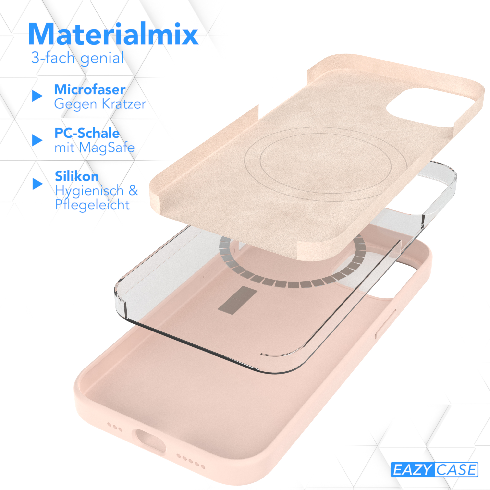 Apple, CASE Backcover, Silikon Premium Rosa iPhone 14, EAZY mit MagSafe, Handycase Braun